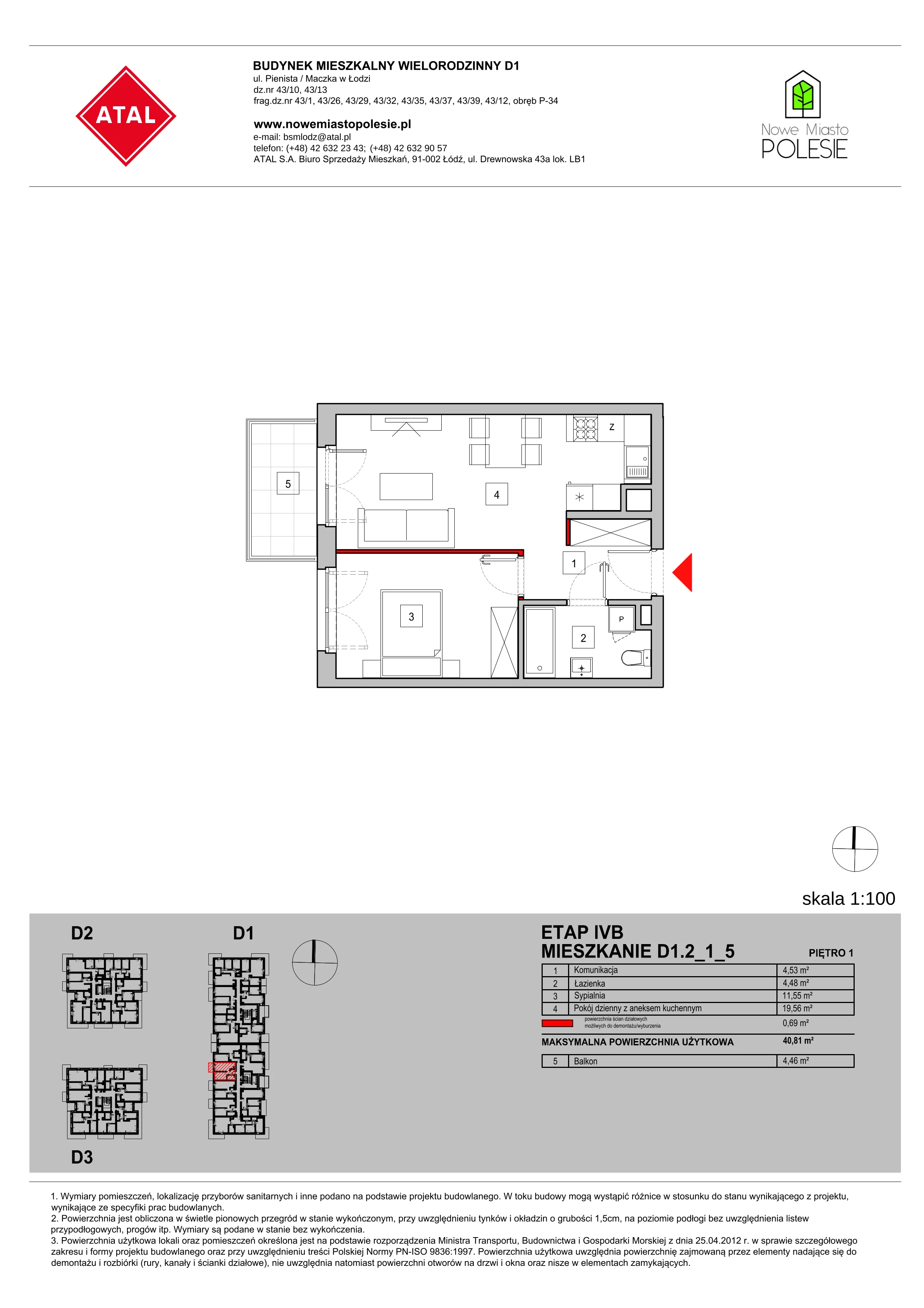 Mieszkanie 40,81 m², piętro 1, oferta nr D1.2_1_5, Nowe Miasto Polesie IV, Łódź, Polesie, Lublinek-Pienista, ul. Pienista