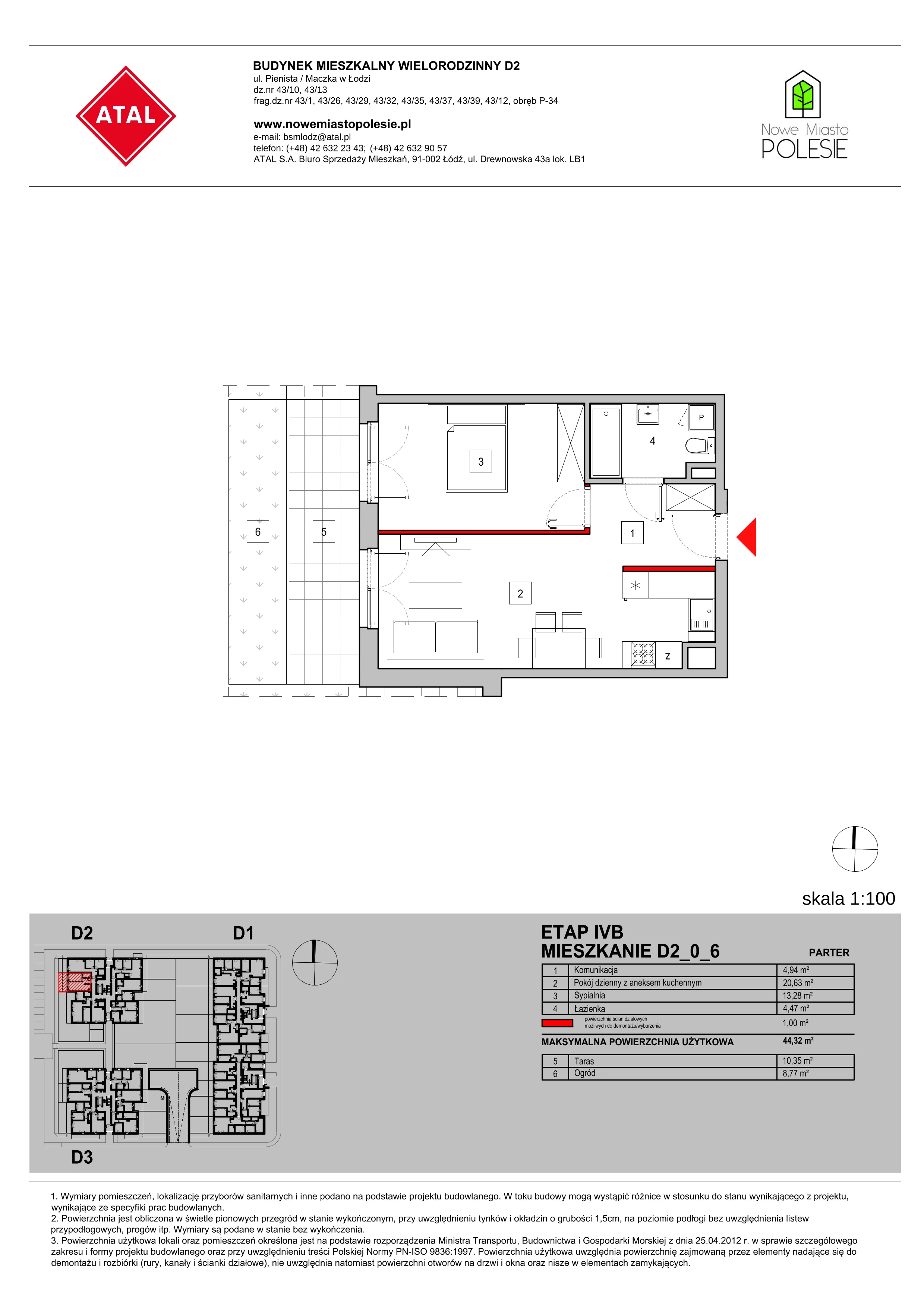 Mieszkanie 44,32 m², parter, oferta nr D2_0_6, Nowe Miasto Polesie IV, Łódź, Polesie, Lublinek-Pienista, ul. Pienista