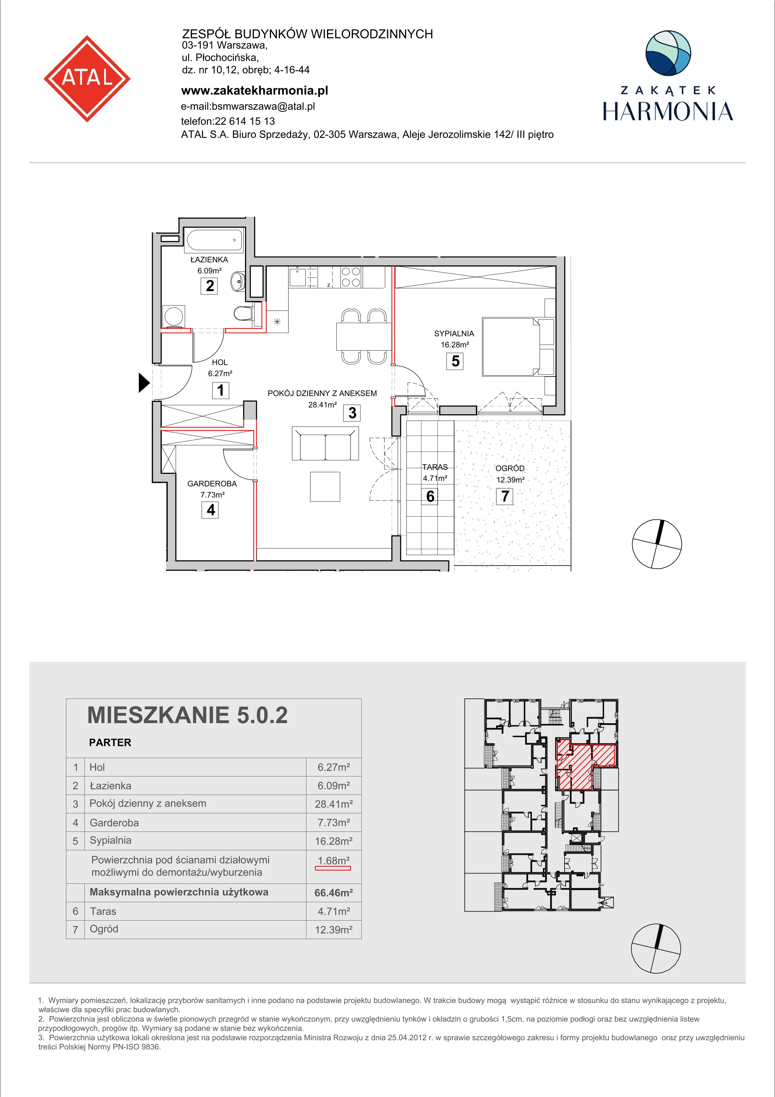 Mieszkanie 66,46 m², parter, oferta nr 5-0-2, Zakątek Harmonia II, Warszawa, Białołęka, Szamocin, ul. Płochocińska