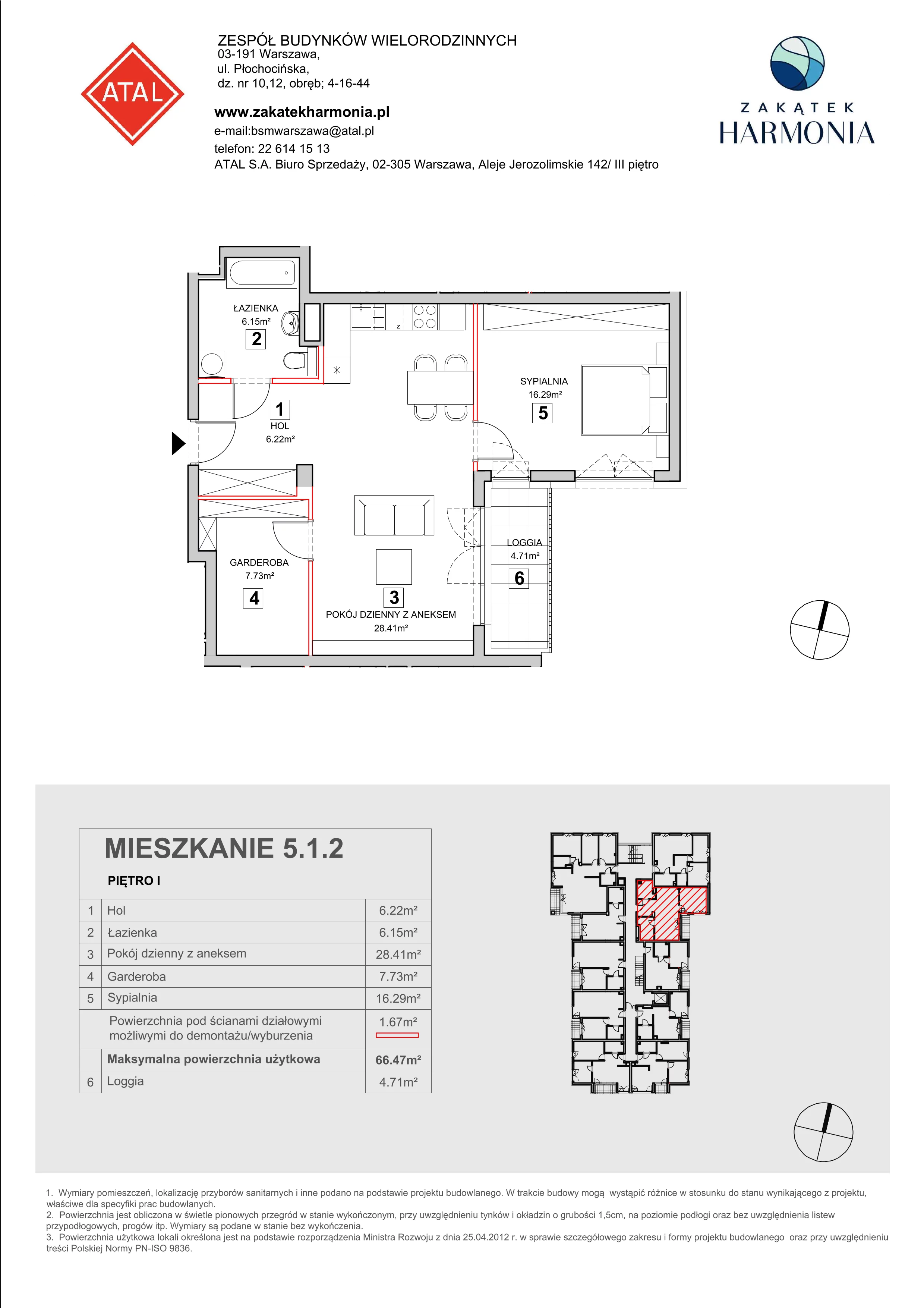 Mieszkanie 66,47 m², piętro 1, oferta nr 5-1-2, Zakątek Harmonia II, Warszawa, Białołęka, Szamocin, ul. Płochocińska