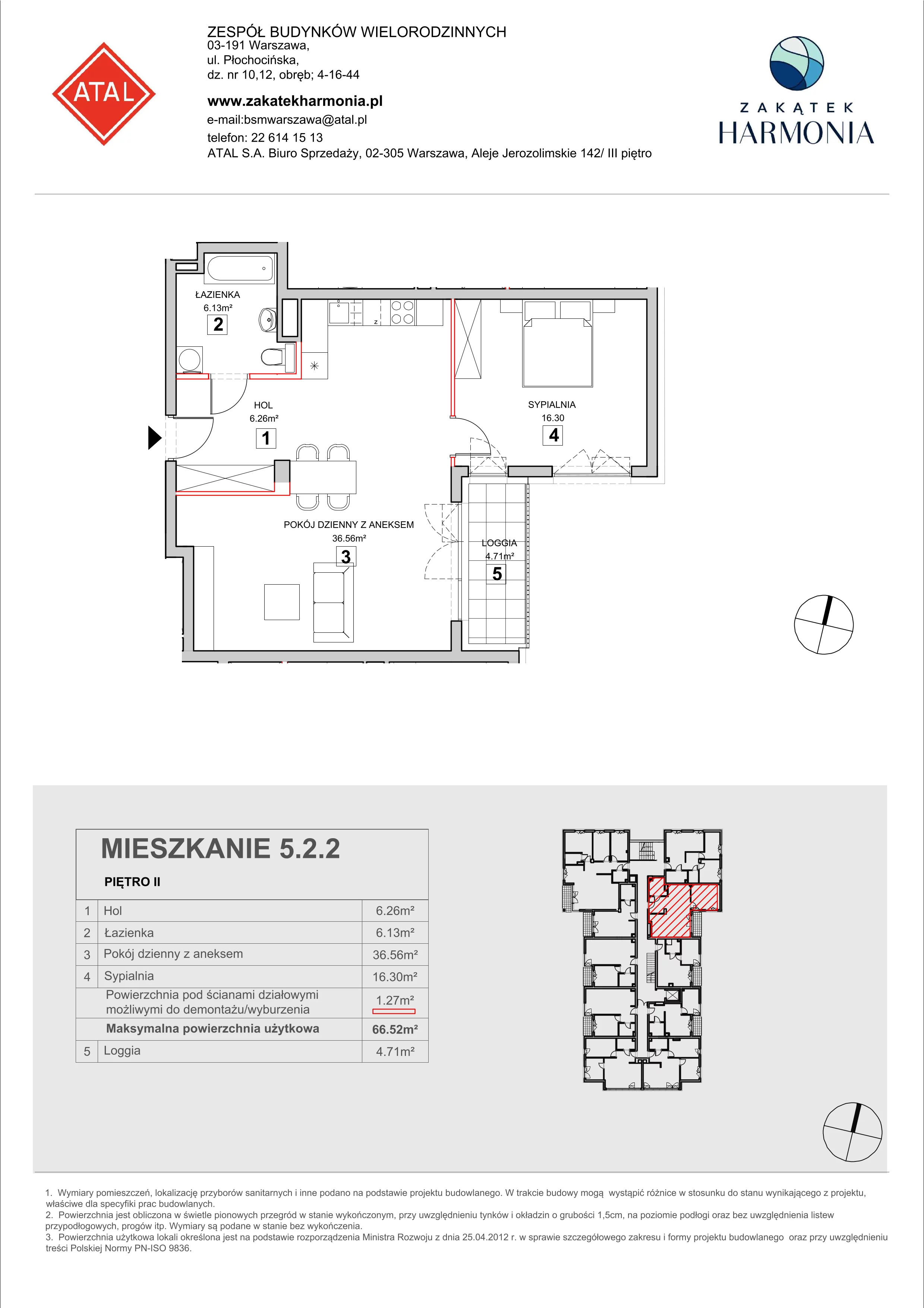 Mieszkanie 66,52 m², piętro 2, oferta nr 5-2-2, Zakątek Harmonia II, Warszawa, Białołęka, Szamocin, ul. Płochocińska