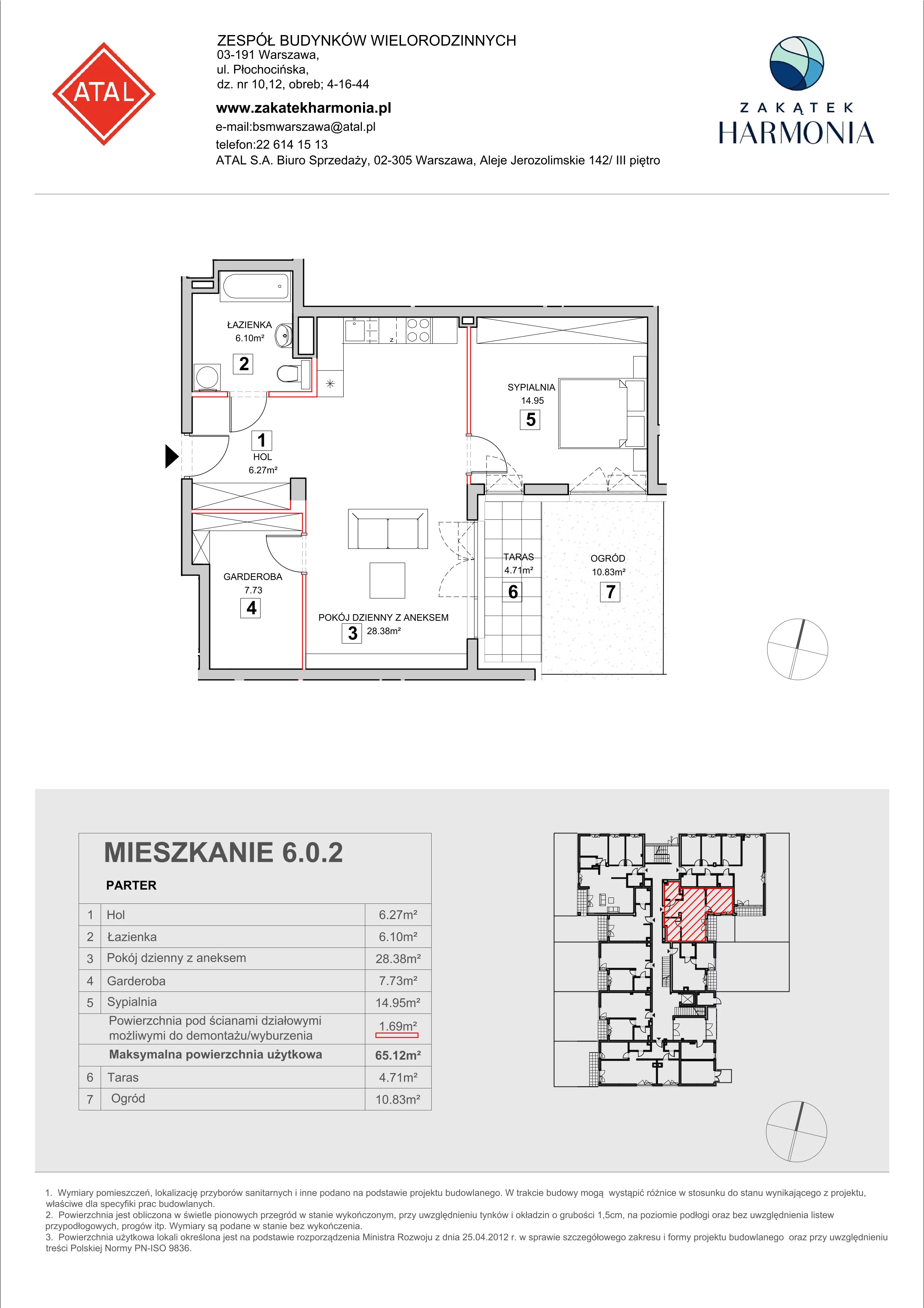 Mieszkanie 65,12 m², parter, oferta nr 6-0-2, Zakątek Harmonia II, Warszawa, Białołęka, Szamocin, ul. Płochocińska