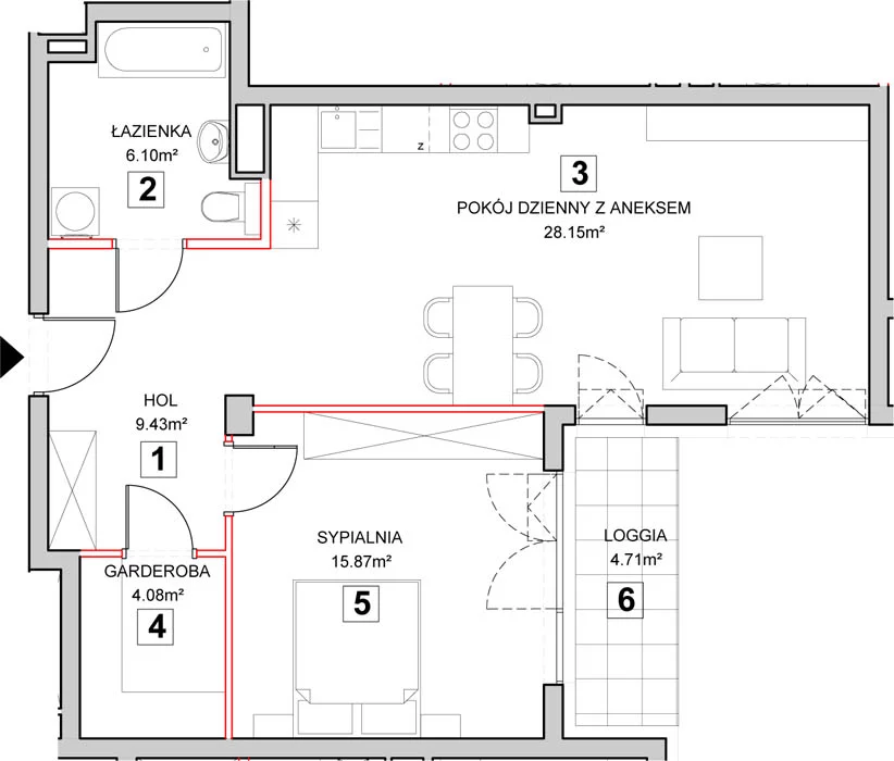 Mieszkanie 65,09 m², piętro 1, oferta nr 6-1-2, Zakątek Harmonia II, Warszawa, Białołęka, Szamocin, ul. Płochocińska