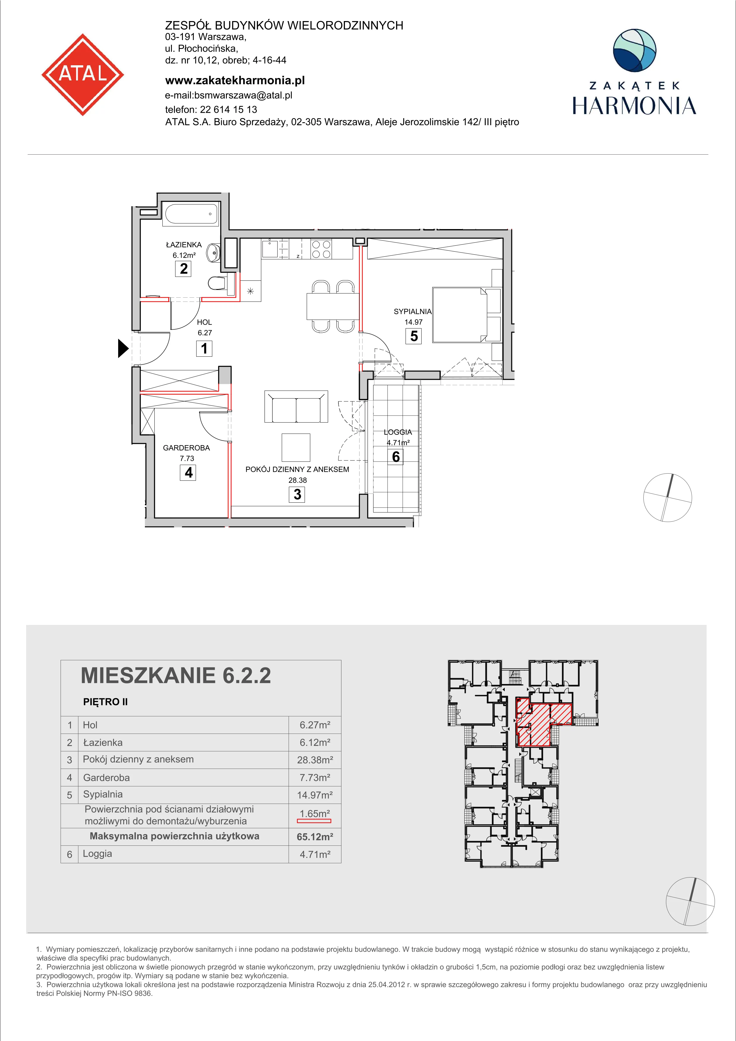 Mieszkanie 65,12 m², piętro 2, oferta nr 6-2-2, Zakątek Harmonia II, Warszawa, Białołęka, Szamocin, ul. Płochocińska