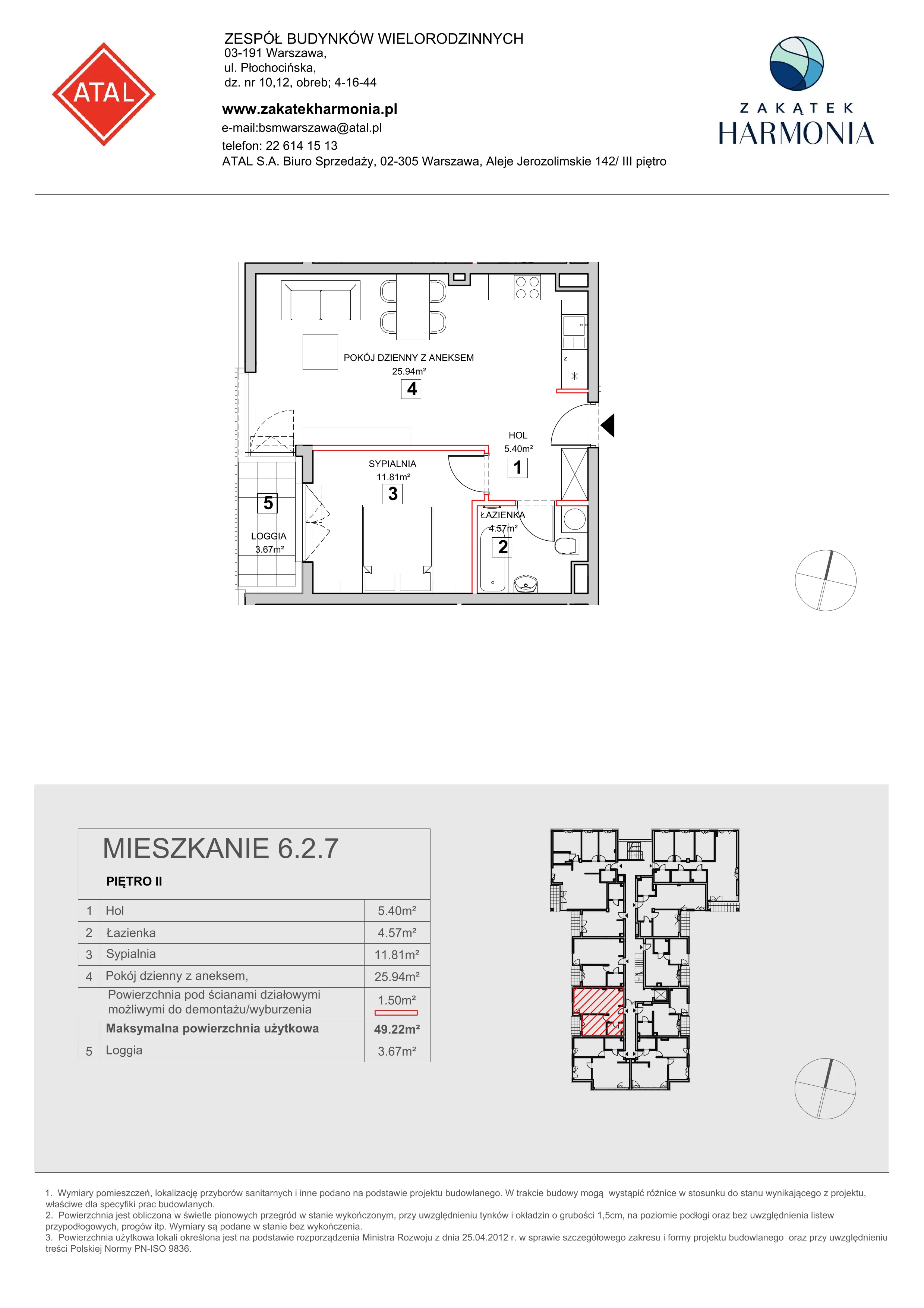 Mieszkanie 49,22 m², piętro 2, oferta nr 6-2-7, Zakątek Harmonia II, Warszawa, Białołęka, Szamocin, ul. Płochocińska