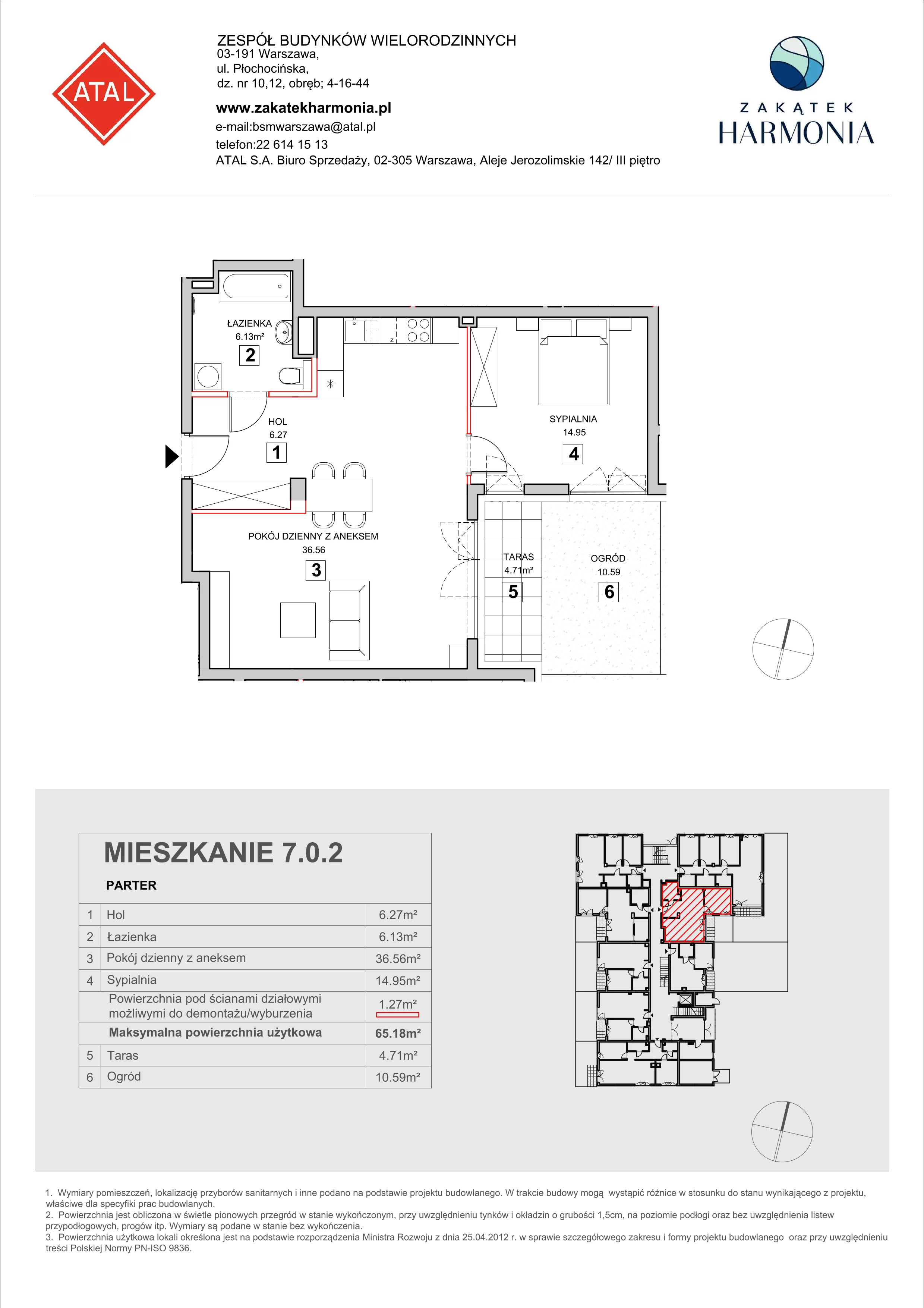 Mieszkanie 65,18 m², parter, oferta nr 7-0-2, Zakątek Harmonia II, Warszawa, Białołęka, Szamocin, ul. Płochocińska