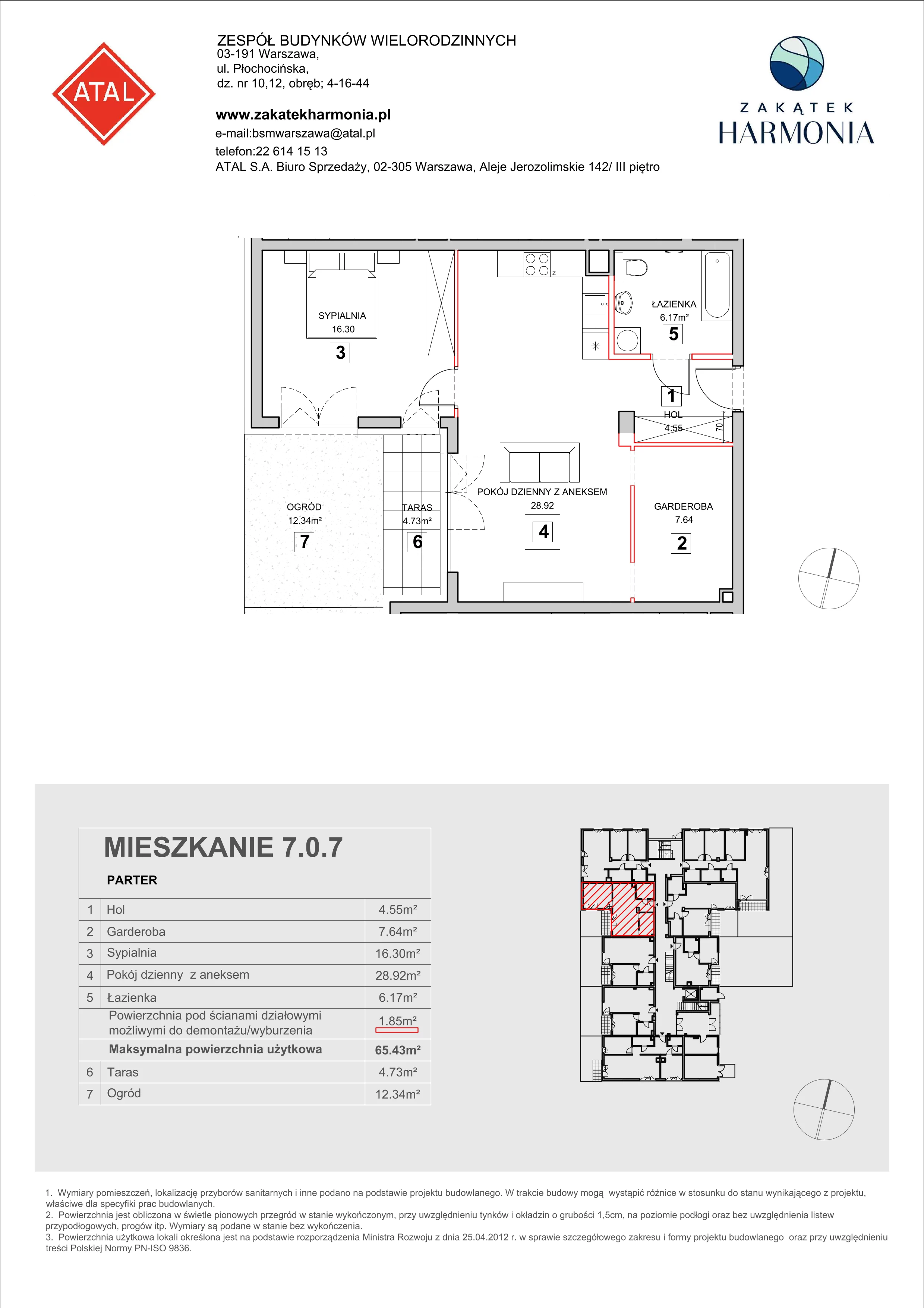 Mieszkanie 65,52 m², parter, oferta nr 7-0-7, Zakątek Harmonia II, Warszawa, Białołęka, Szamocin, ul. Płochocińska