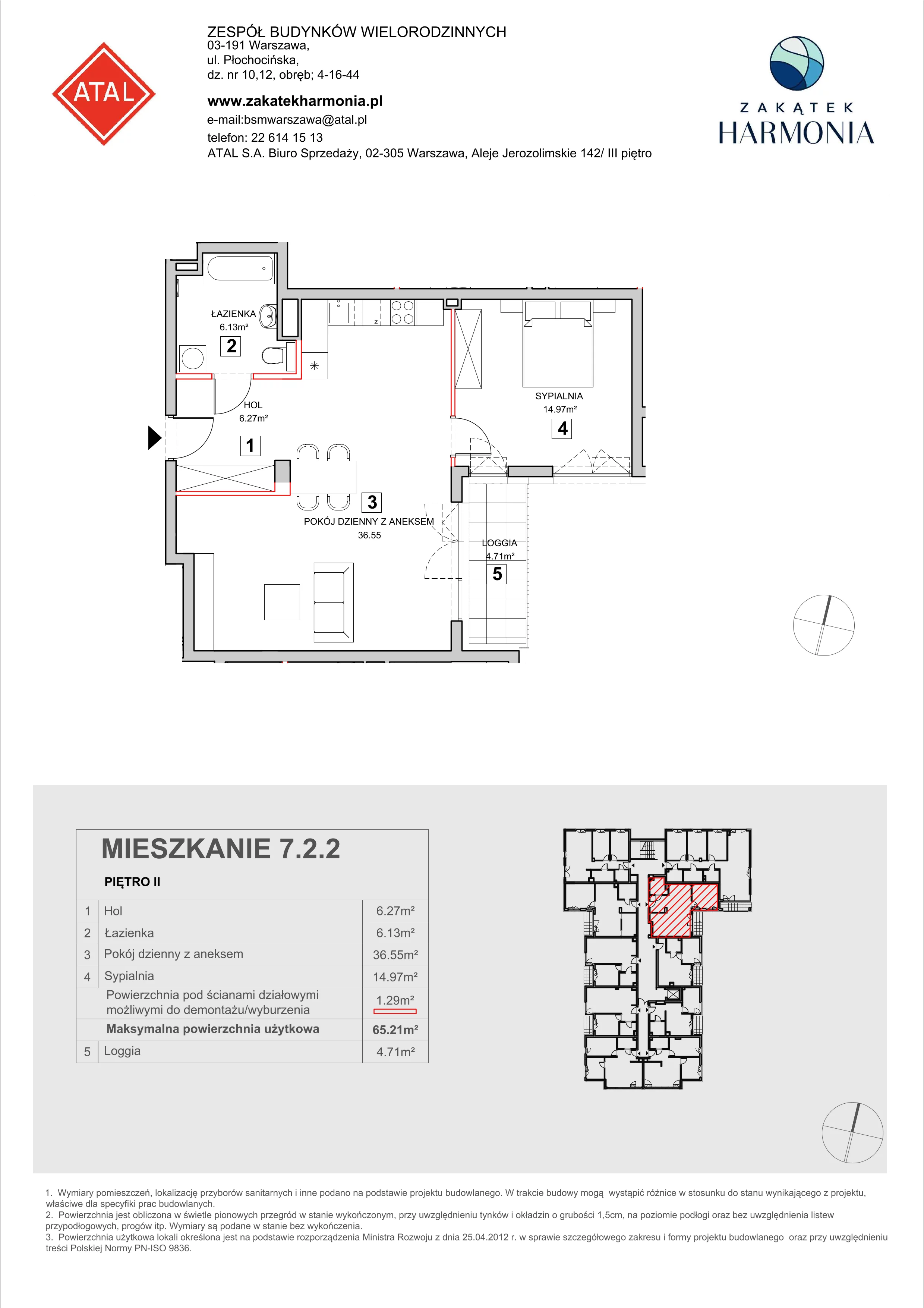 Mieszkanie 65,21 m², piętro 2, oferta nr 7-2-2, Zakątek Harmonia II, Warszawa, Białołęka, Szamocin, ul. Płochocińska