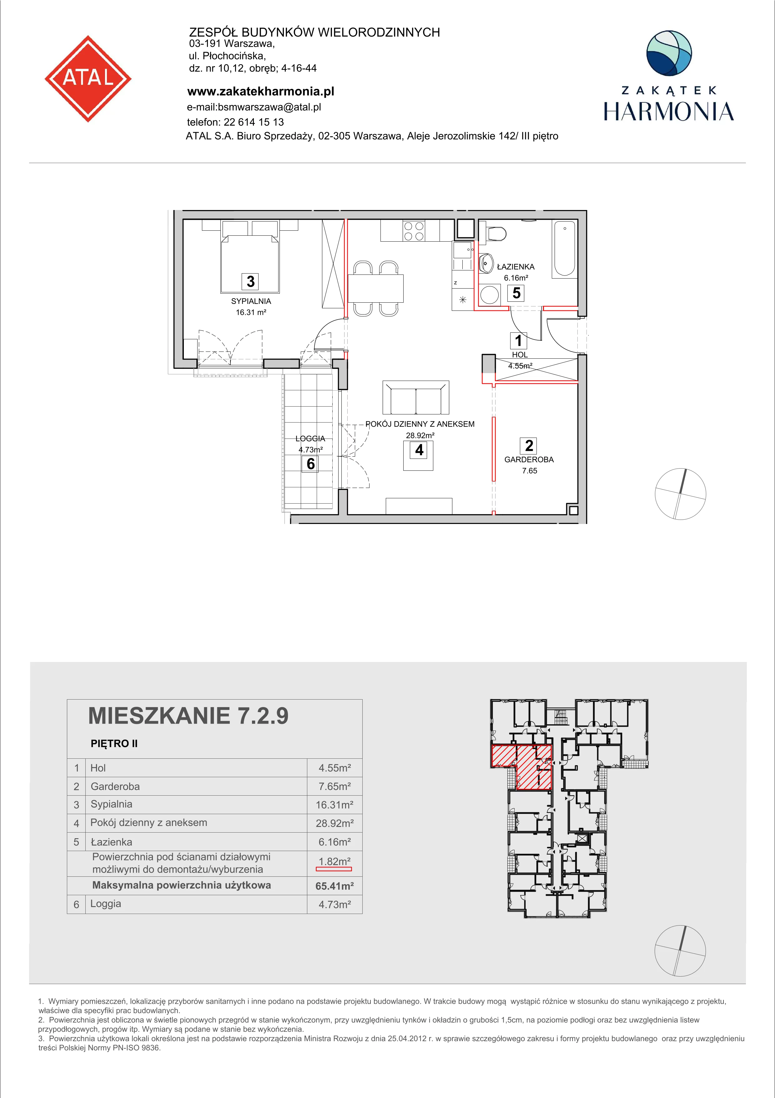 Mieszkanie 65,50 m², piętro 2, oferta nr 7-2-9, Zakątek Harmonia II, Warszawa, Białołęka, Szamocin, ul. Płochocińska