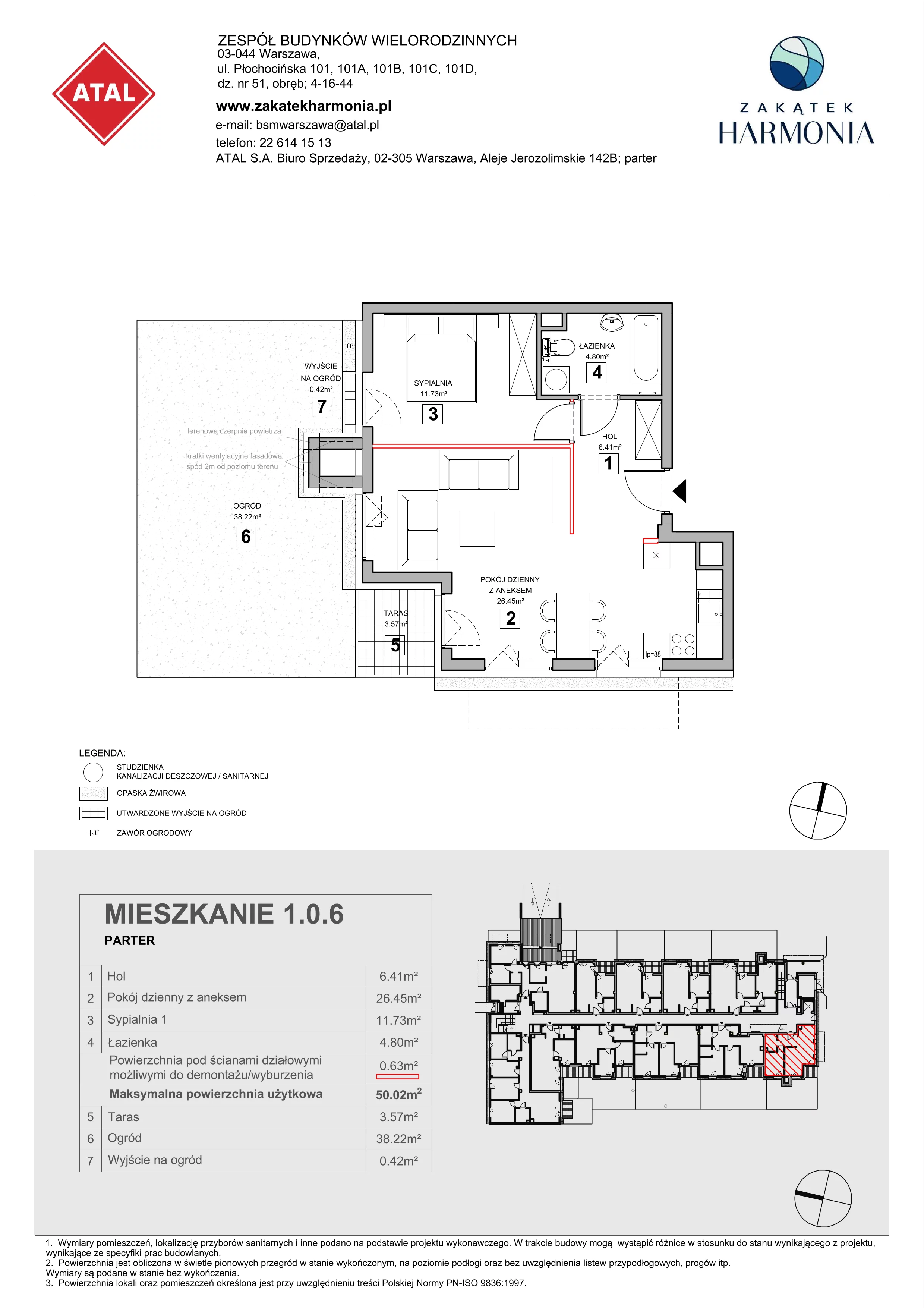 2 pokoje, mieszkanie 50,02 m², parter, oferta nr 1.0.6, Zakątek Harmonia III, Warszawa, Białołęka, Szamocin, ul. Płochocińska