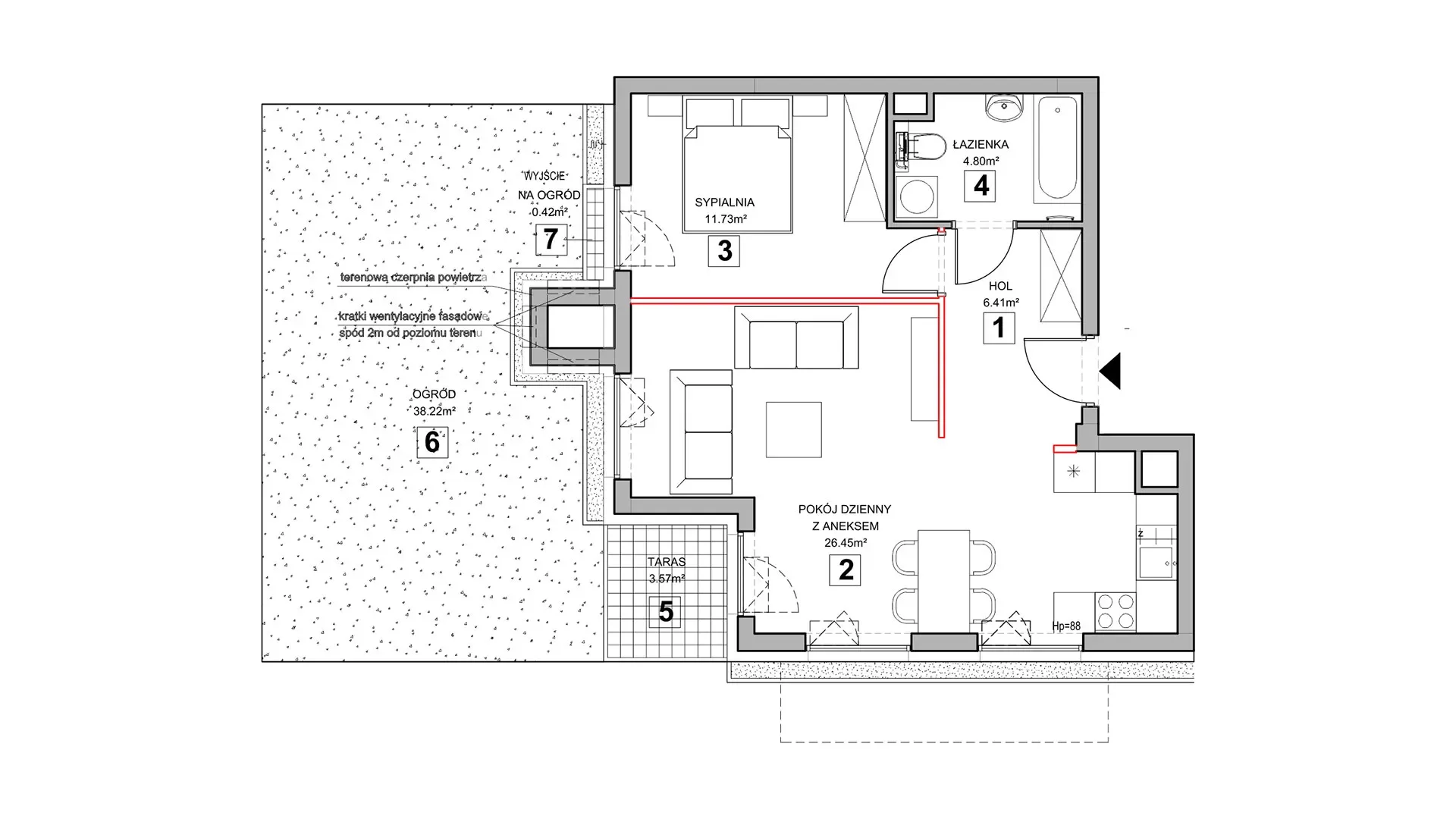 2 pokoje, mieszkanie 50,02 m², parter, oferta nr 1.0.6, Zakątek Harmonia III, Warszawa, Białołęka, Szamocin, ul. Płochocińska