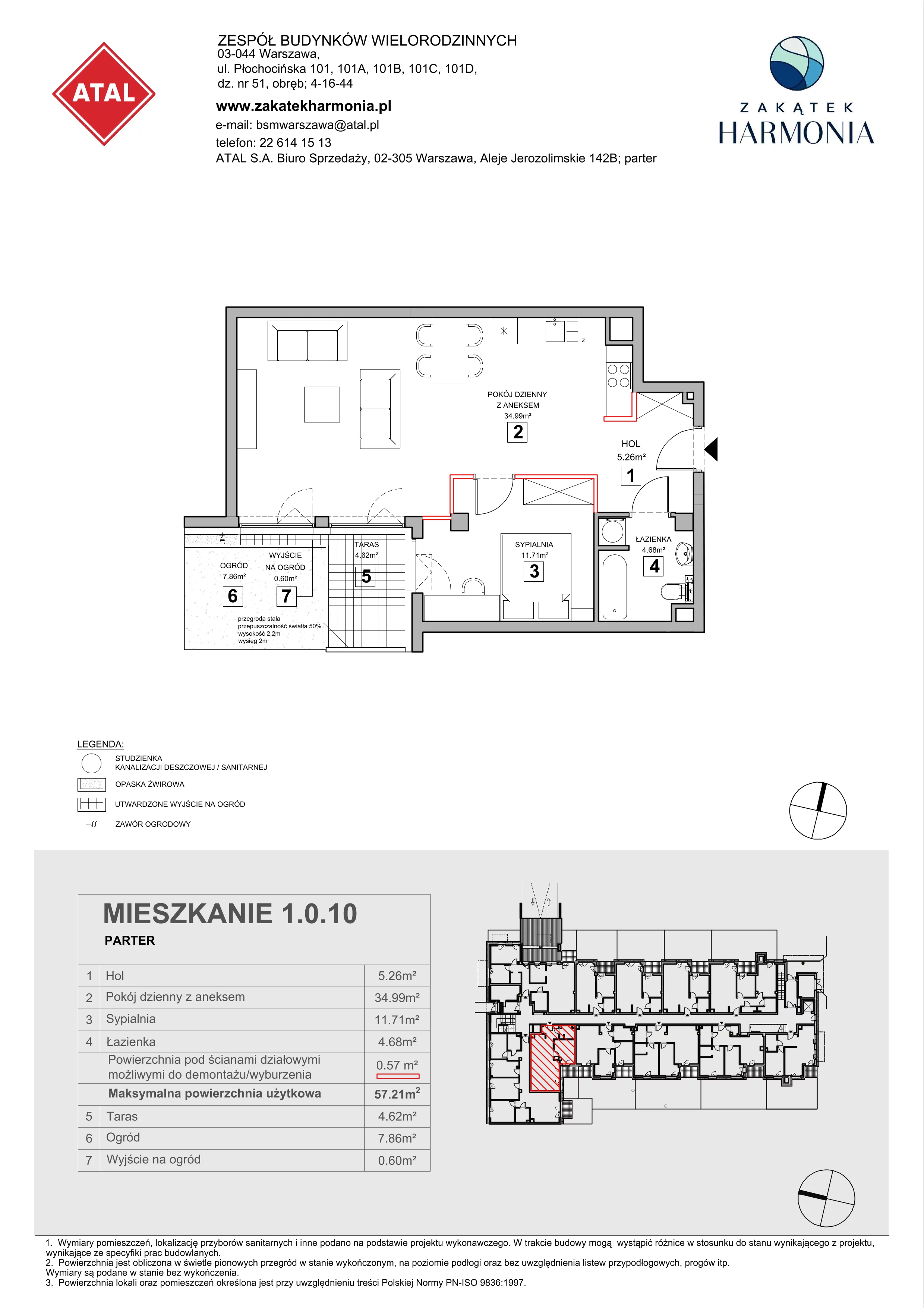 2 pokoje, mieszkanie 57,21 m², parter, oferta nr 1.0.10, Zakątek Harmonia III, Warszawa, Białołęka, Szamocin, ul. Płochocińska
