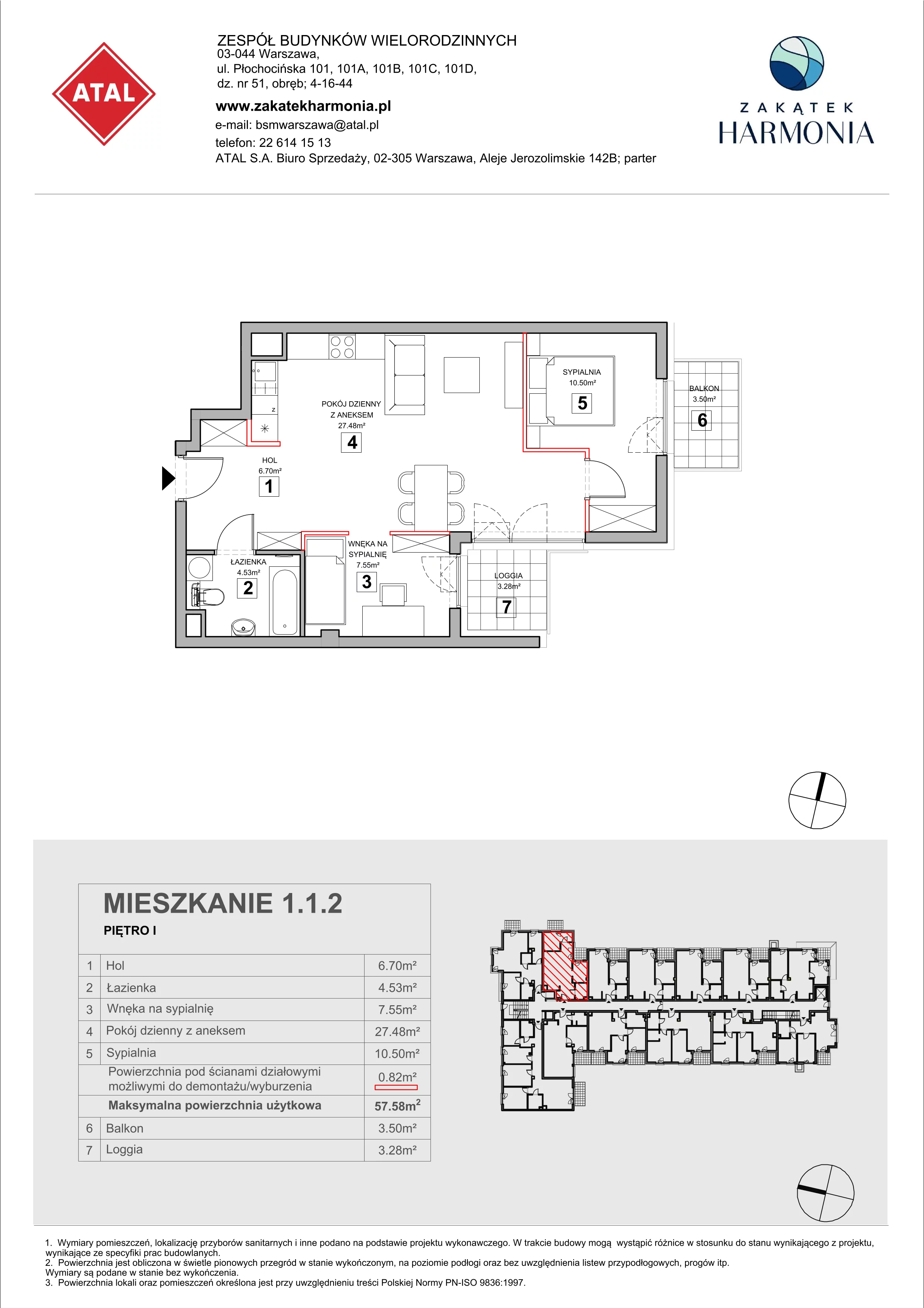 2 pokoje, mieszkanie 57,58 m², piętro 1, oferta nr 1.1.2, Zakątek Harmonia III, Warszawa, Białołęka, Szamocin, ul. Płochocińska