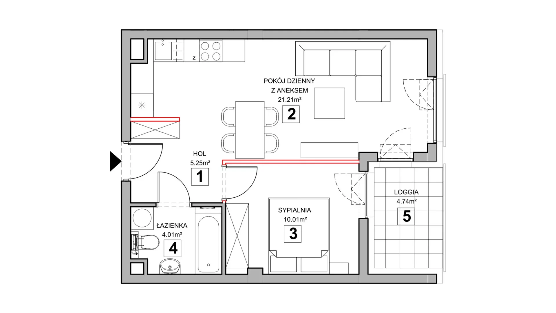 2 pokoje, mieszkanie 40,97 m², piętro 1, oferta nr 1.1.3, Zakątek Harmonia III, Warszawa, Białołęka, Szamocin, ul. Płochocińska