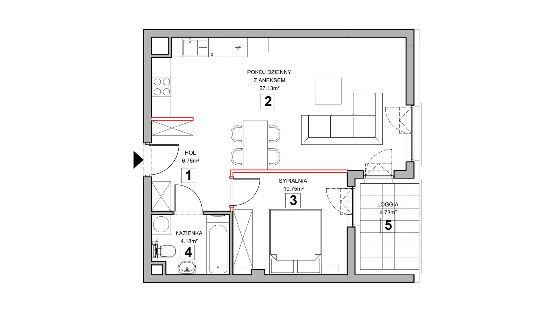 2 pokoje, mieszkanie 49,33 m², piętro 1, oferta nr 1.1.4, Zakątek Harmonia III, Warszawa, Białołęka, Szamocin, ul. Płochocińska