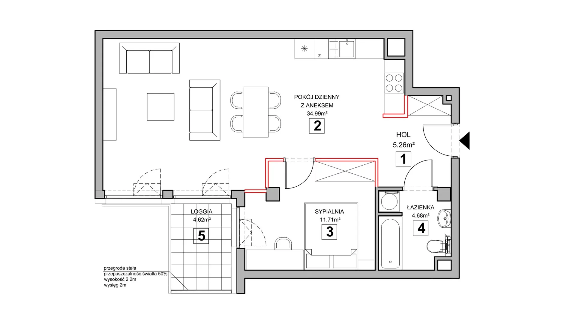 2 pokoje, mieszkanie 57,21 m², piętro 1, oferta nr 1.1.12, Zakątek Harmonia III, Warszawa, Białołęka, Szamocin, ul. Płochocińska