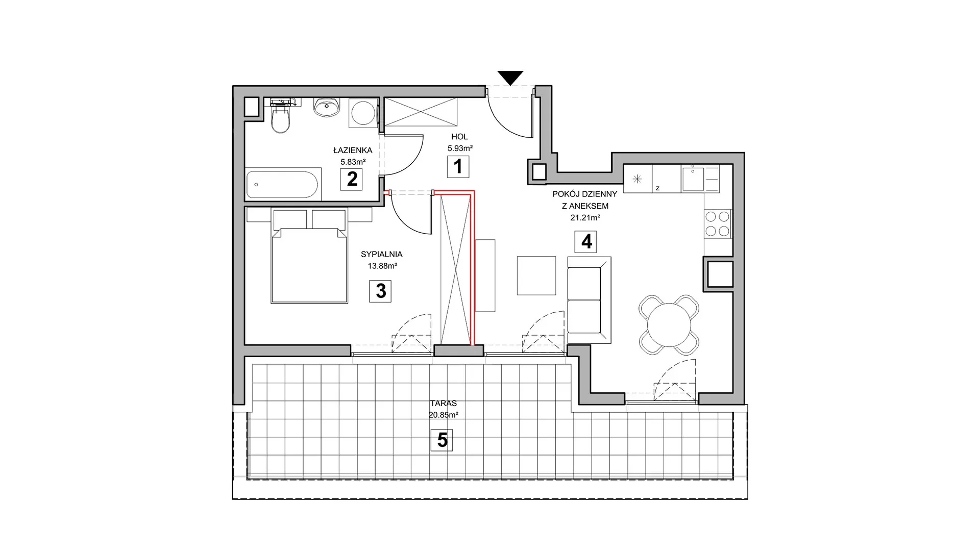 2 pokoje, mieszkanie 47,25 m², piętro 3, oferta nr 1.3.5, Zakątek Harmonia III, Warszawa, Białołęka, Szamocin, ul. Płochocińska