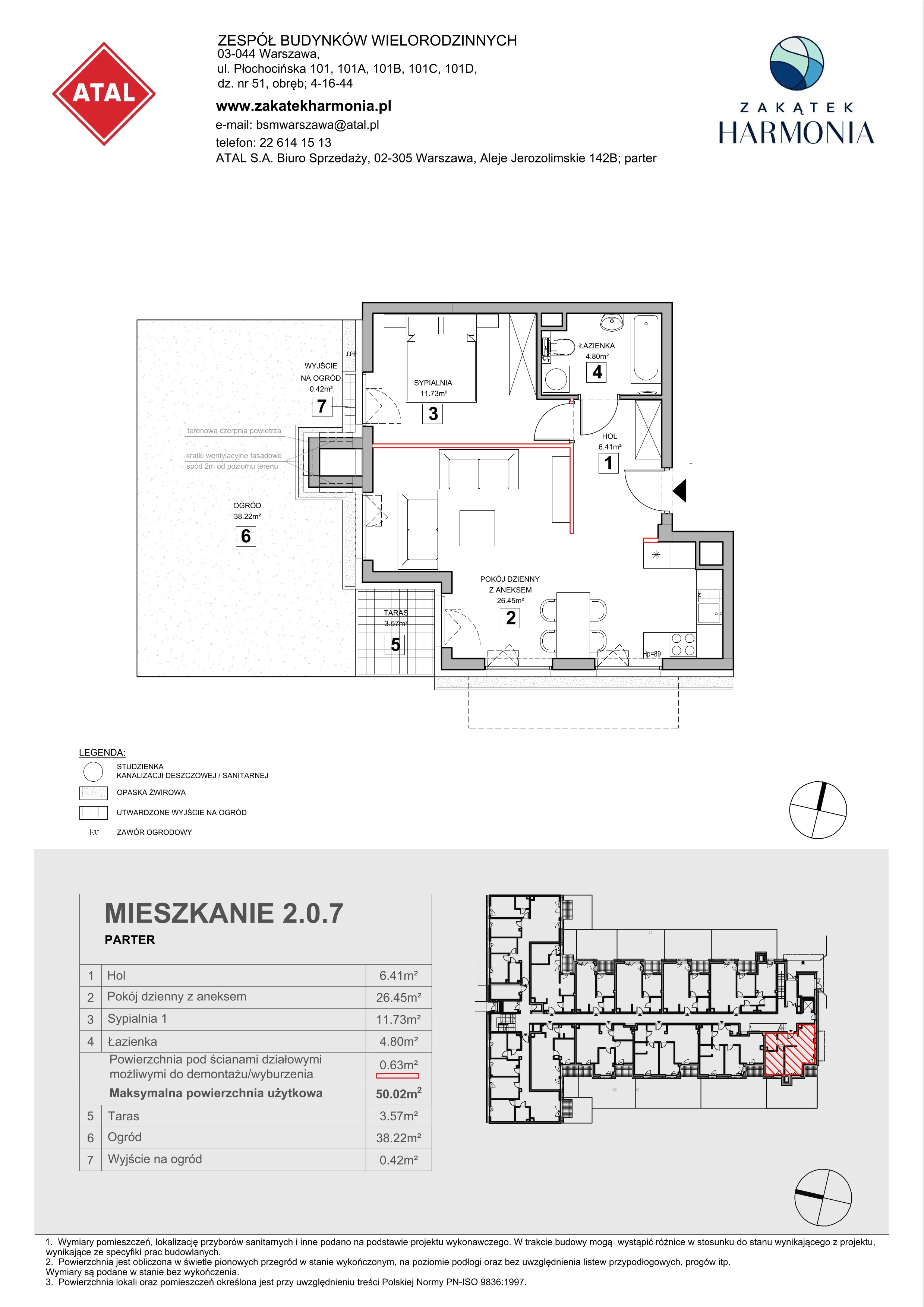 2 pokoje, mieszkanie 50,02 m², parter, oferta nr 2.0.7, Zakątek Harmonia III, Warszawa, Białołęka, Szamocin, ul. Płochocińska