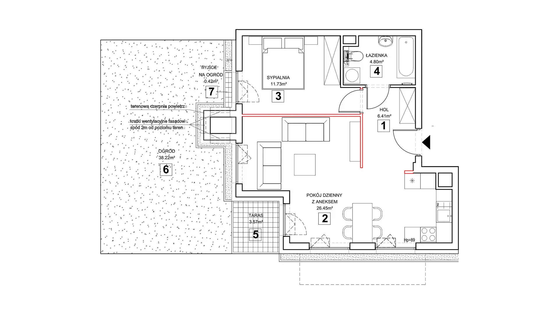 2 pokoje, mieszkanie 50,02 m², parter, oferta nr 2.0.7, Zakątek Harmonia III, Warszawa, Białołęka, Szamocin, ul. Płochocińska