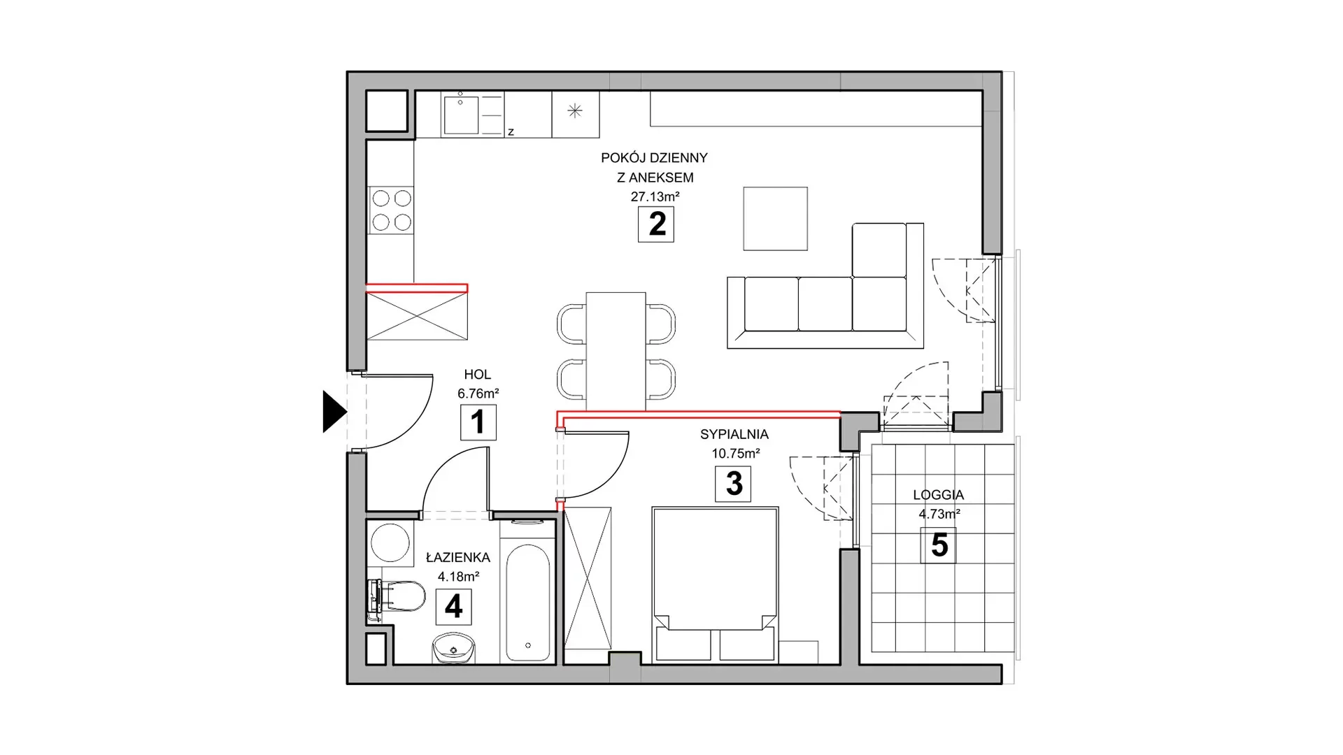 2 pokoje, mieszkanie 49,34 m², piętro 1, oferta nr 2.1.7, Zakątek Harmonia III, Warszawa, Białołęka, Szamocin, ul. Płochocińska