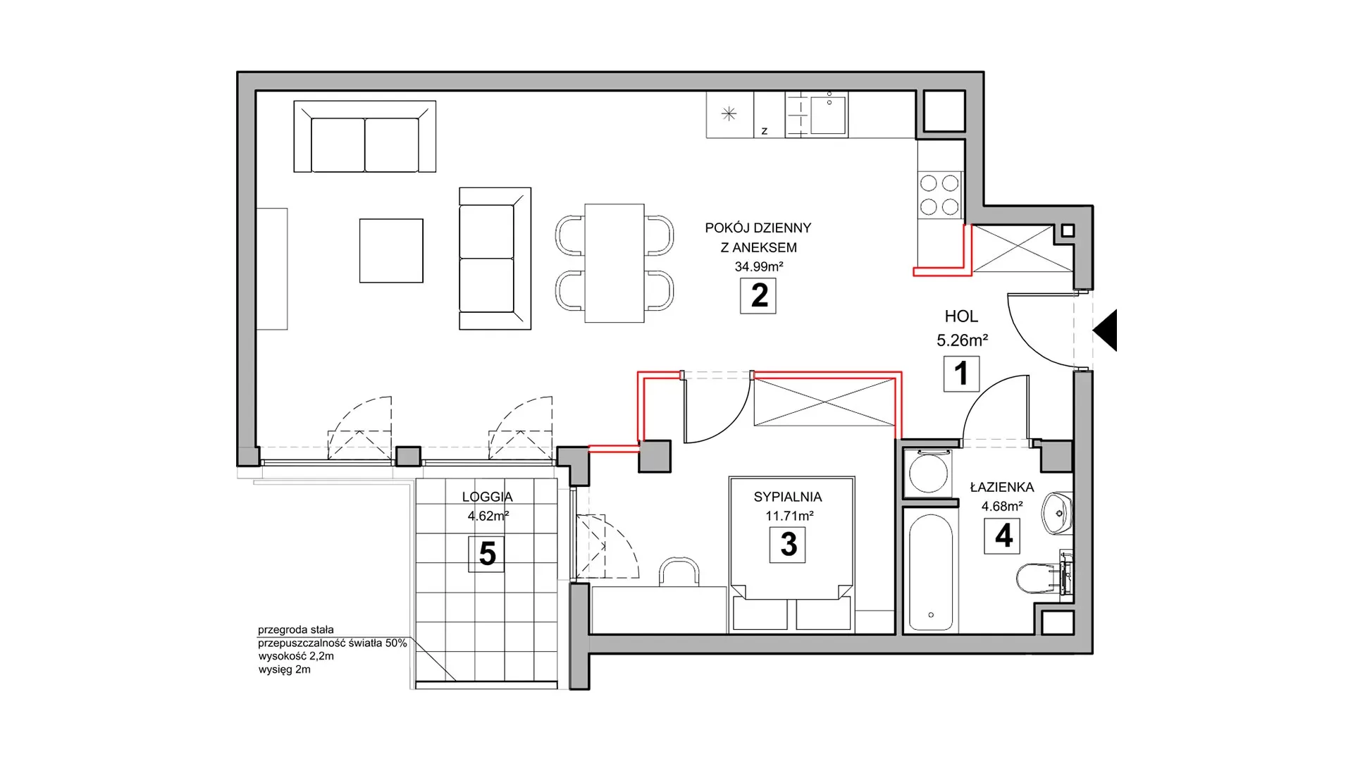 2 pokoje, mieszkanie 57,21 m², piętro 1, oferta nr 2.1.13, Zakątek Harmonia III, Warszawa, Białołęka, Szamocin, ul. Płochocińska
