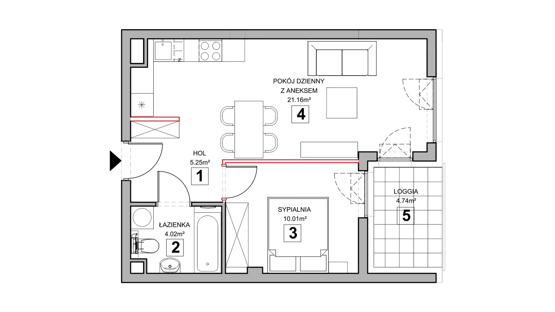 2 pokoje, mieszkanie 40,93 m², piętro 2, oferta nr 2.2.2, Zakątek Harmonia III, Warszawa, Białołęka, Szamocin, ul. Płochocińska