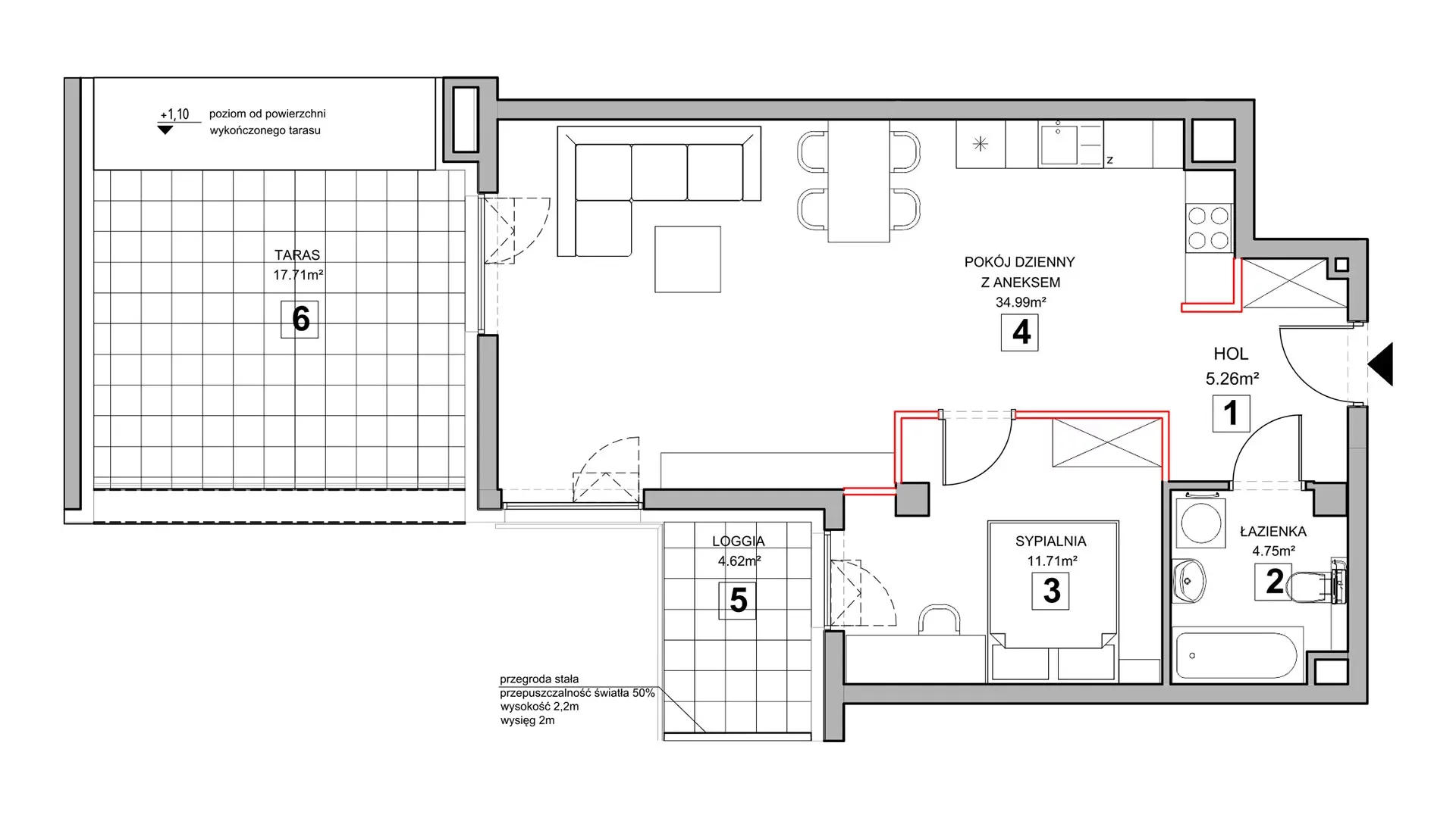 2 pokoje, mieszkanie 57,28 m², piętro 2, oferta nr 2.2.11, Zakątek Harmonia III, Warszawa, Białołęka, Szamocin, ul. Płochocińska