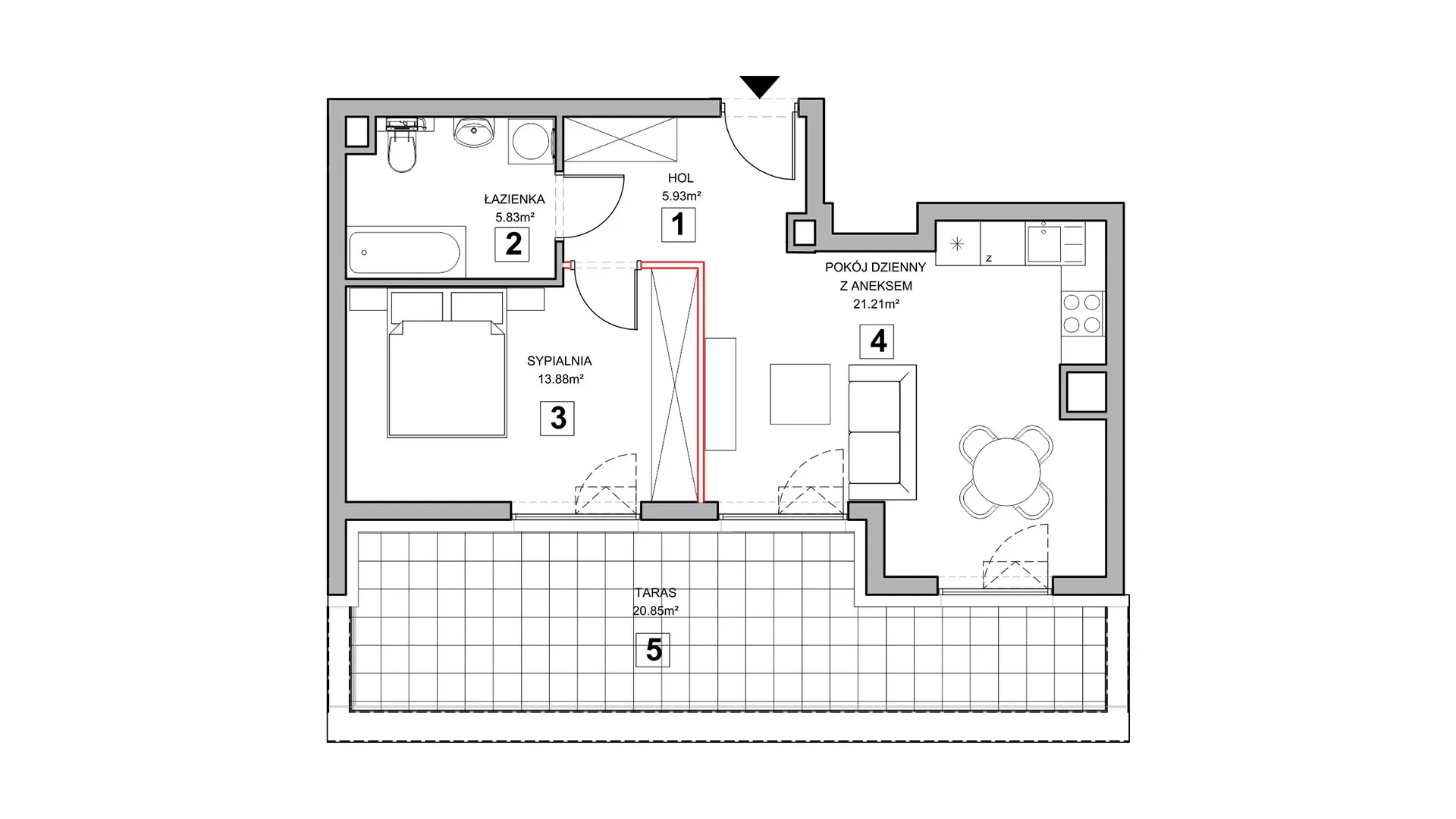 2 pokoje, mieszkanie 47,25 m², piętro 3, oferta nr 2.3.5, Zakątek Harmonia III, Warszawa, Białołęka, Szamocin, ul. Płochocińska