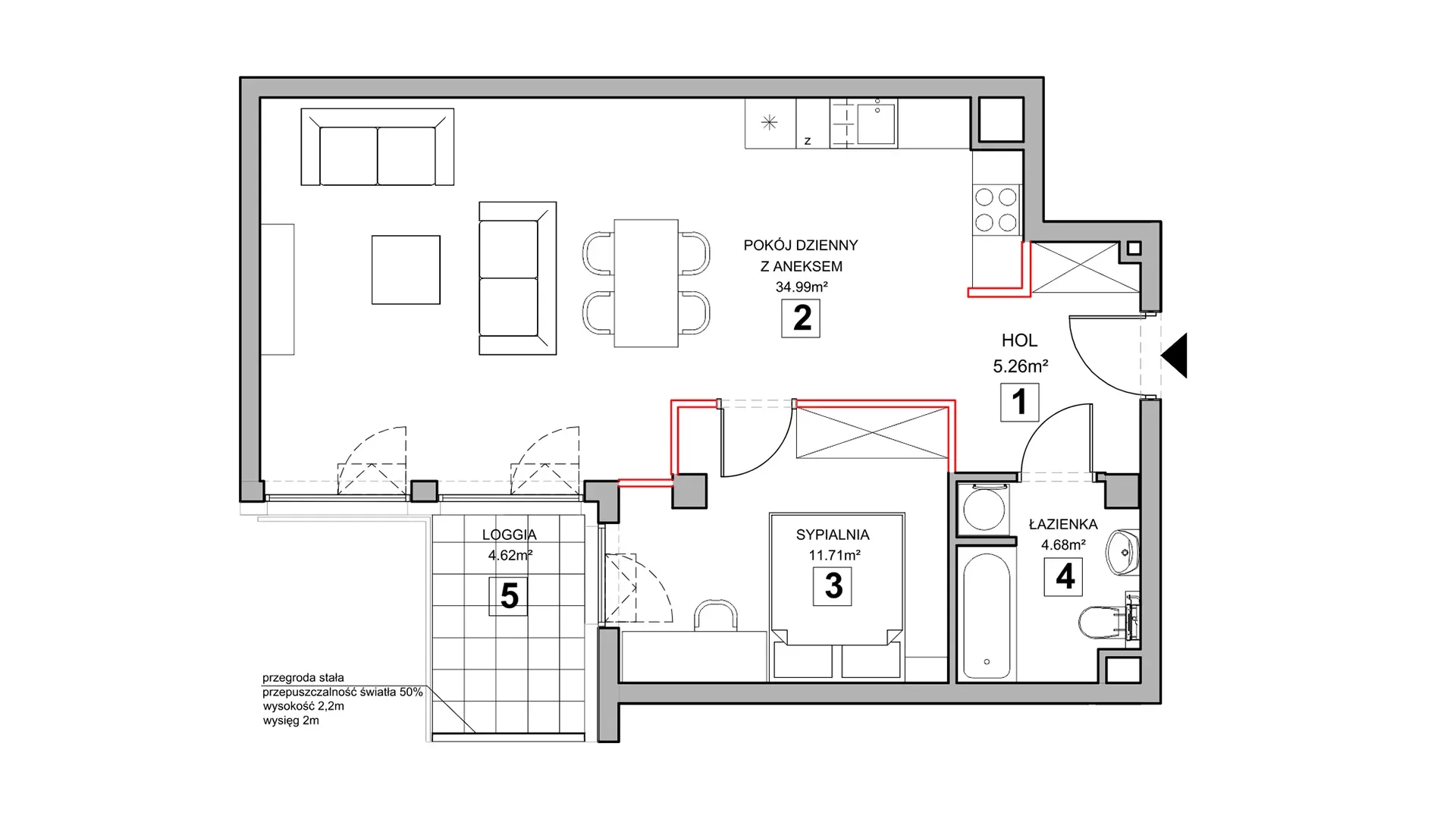 2 pokoje, mieszkanie 57,21 m², piętro 1, oferta nr 3.1.13, Zakątek Harmonia III, Warszawa, Białołęka, Szamocin, ul. Płochocińska