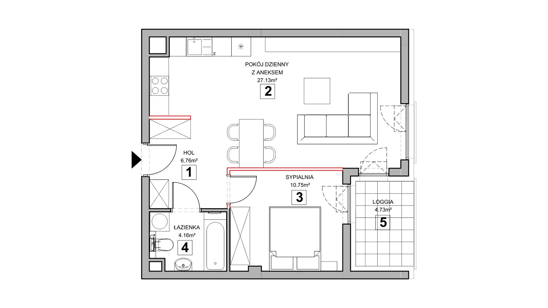2 pokoje, mieszkanie 49,32 m², piętro 2, oferta nr 3.2.4, Zakątek Harmonia III, Warszawa, Białołęka, Szamocin, ul. Płochocińska
