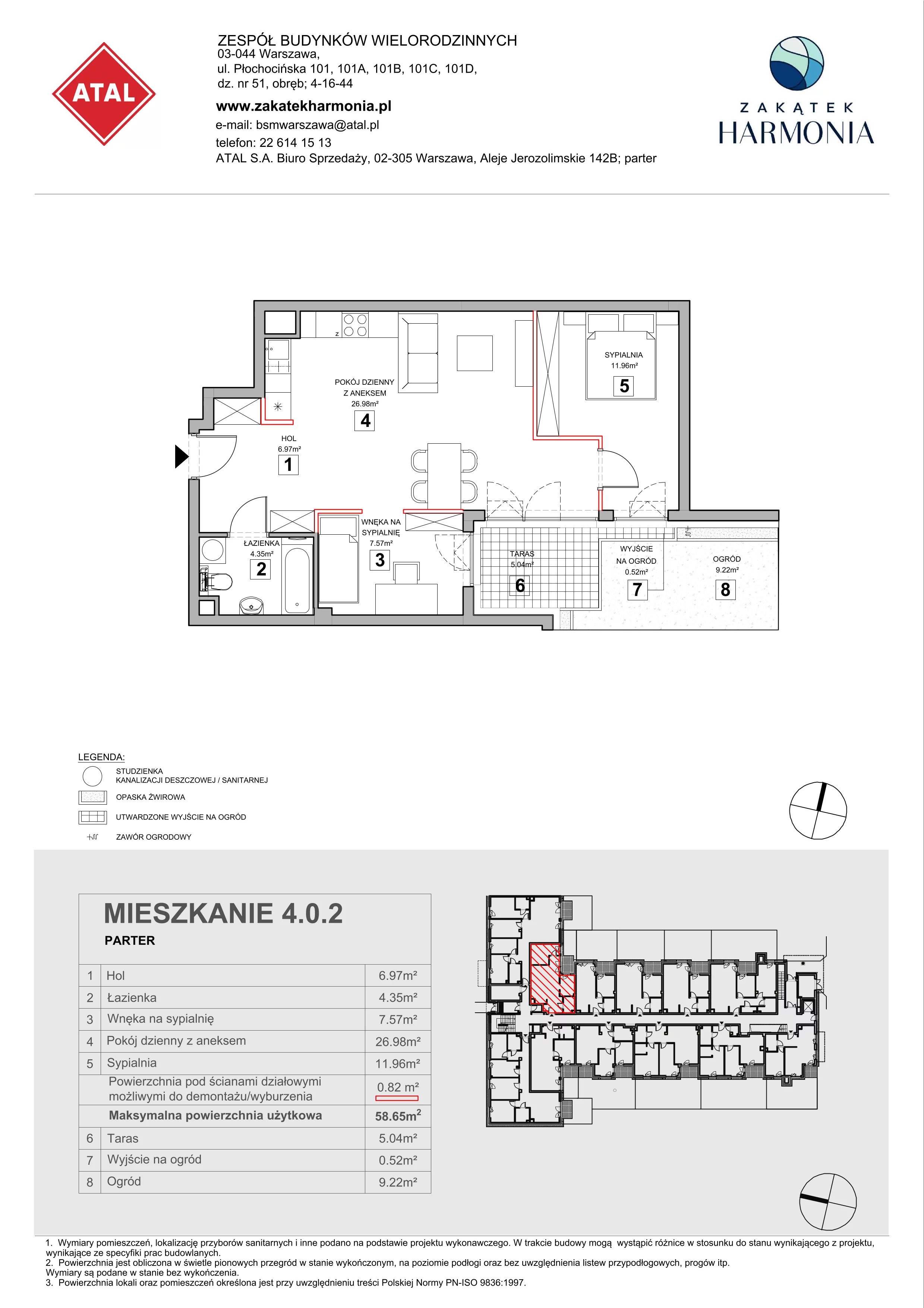 2 pokoje, mieszkanie 58,65 m², parter, oferta nr 4.0.2, Zakątek Harmonia III, Warszawa, Białołęka, Szamocin, ul. Płochocińska