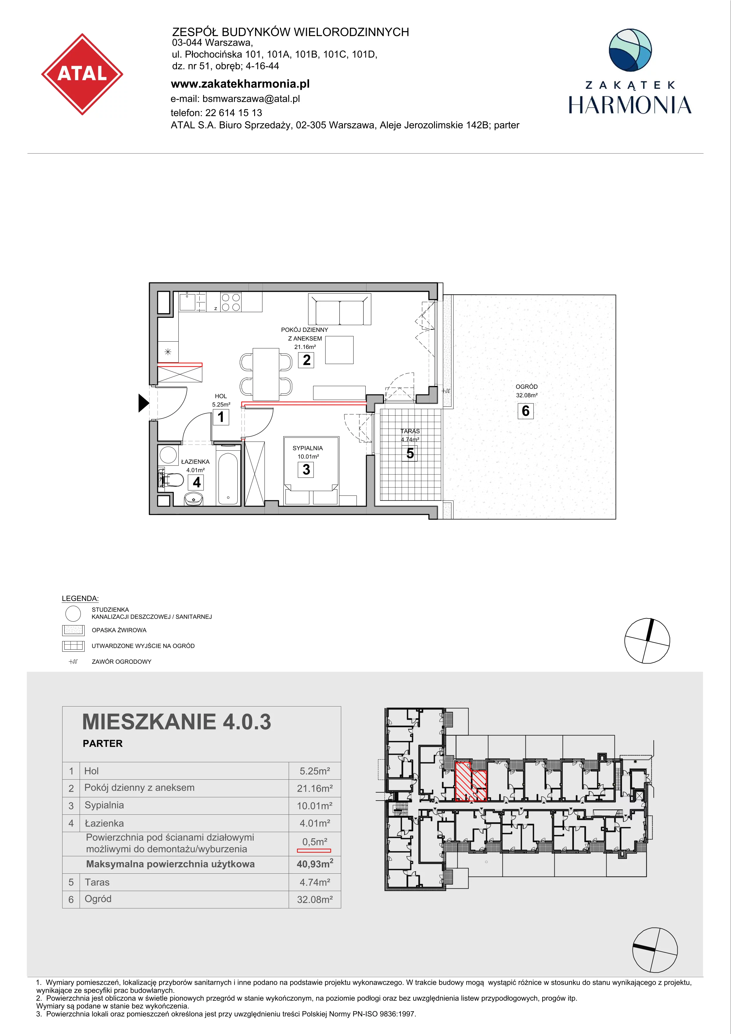 2 pokoje, mieszkanie 40,93 m², parter, oferta nr 4.0.3, Zakątek Harmonia III, Warszawa, Białołęka, Szamocin, ul. Płochocińska