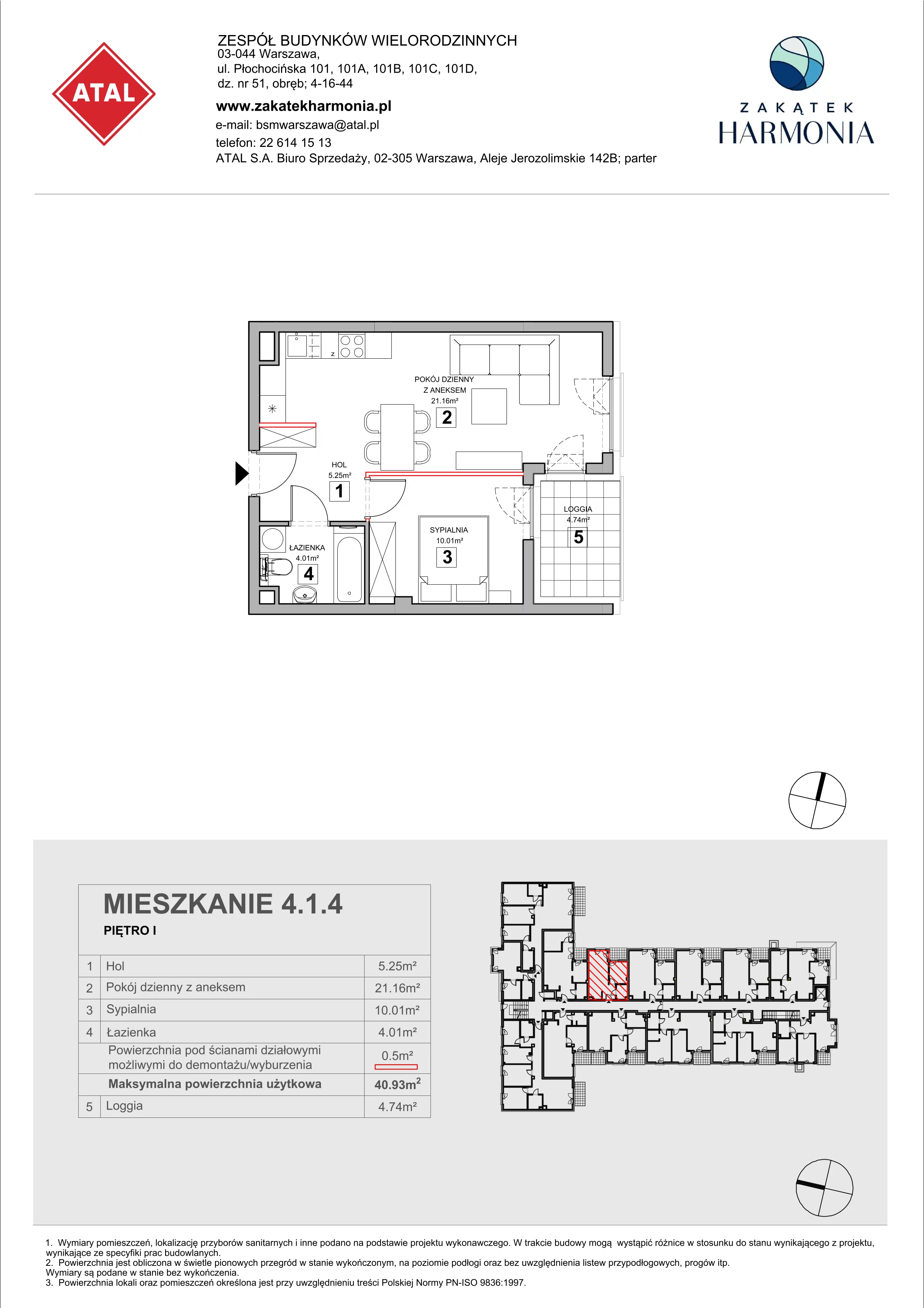2 pokoje, mieszkanie 40,93 m², piętro 1, oferta nr 4.1.4, Zakątek Harmonia III, Warszawa, Białołęka, Szamocin, ul. Płochocińska