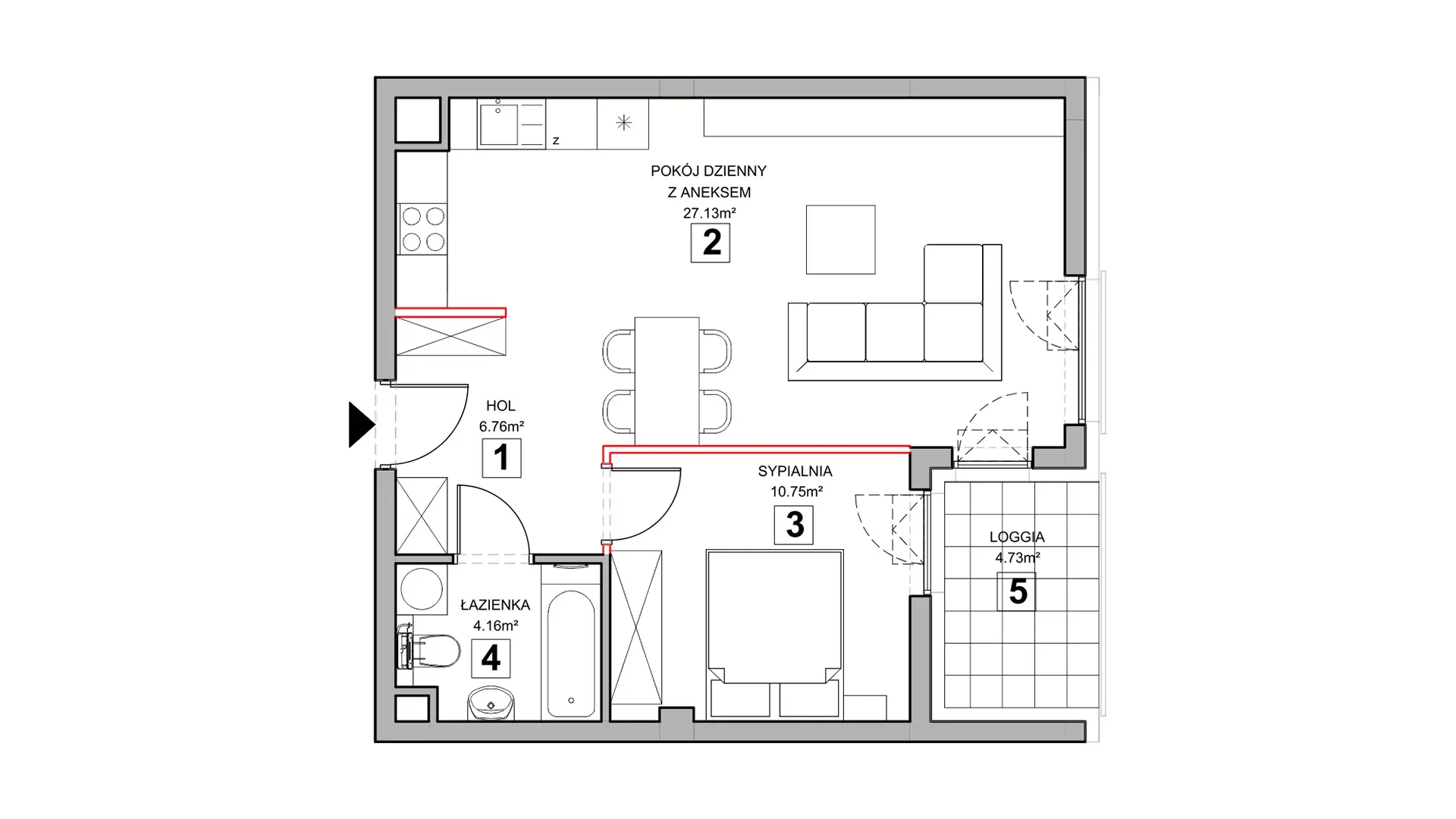 2 pokoje, mieszkanie 49,32 m², piętro 1, oferta nr 4.1.6, Zakątek Harmonia III, Warszawa, Białołęka, Szamocin, ul. Płochocińska