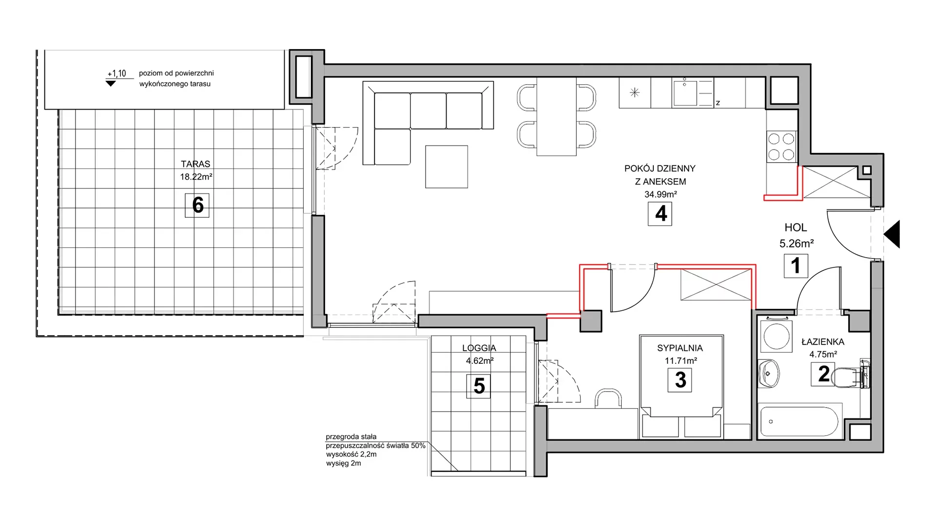 2 pokoje, mieszkanie 57,28 m², piętro 2, oferta nr 4.2.11, Zakątek Harmonia III, Warszawa, Białołęka, Szamocin, ul. Płochocińska