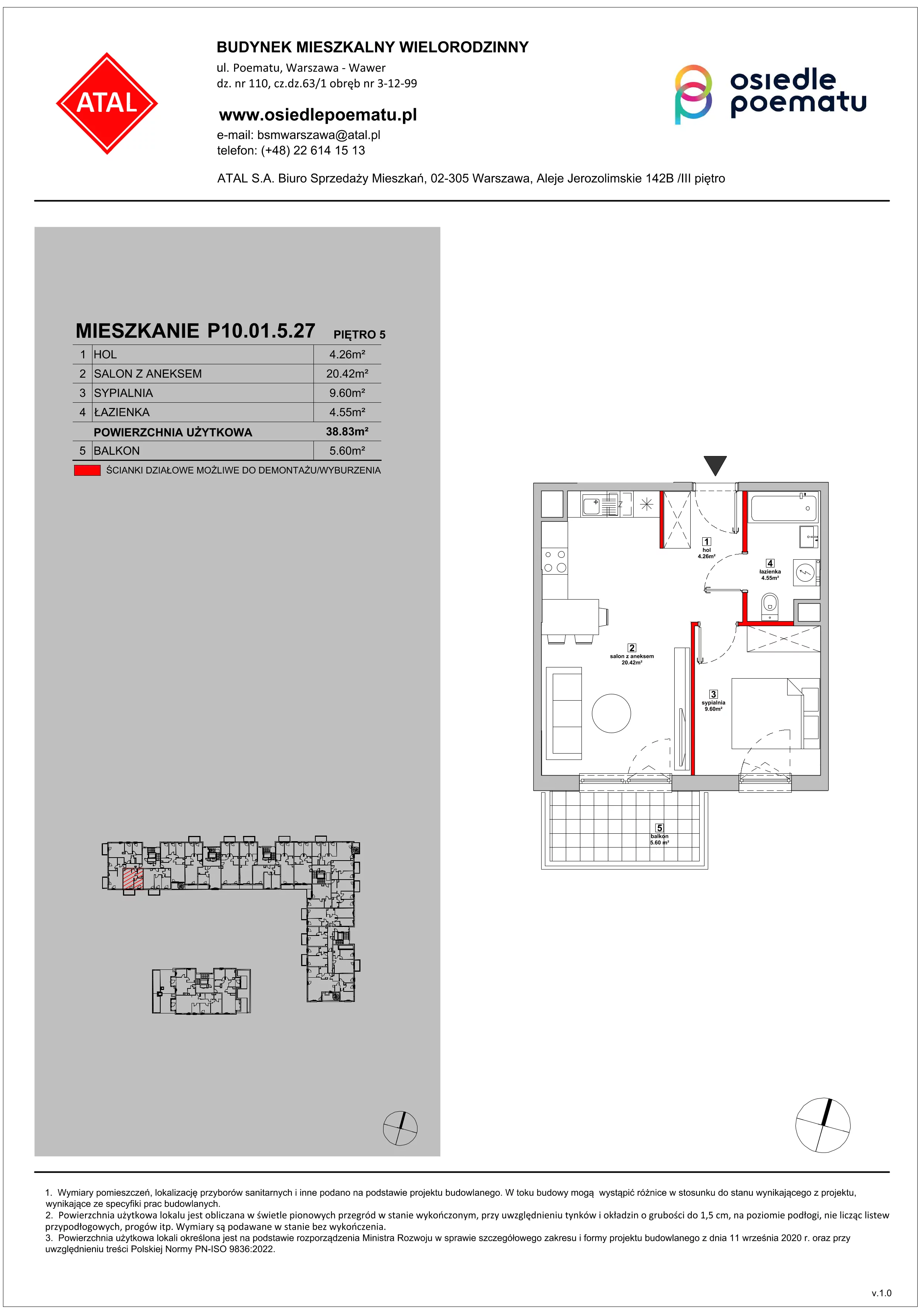 Mieszkanie 38,83 m², piętro 5, oferta nr P10.01.5.27, Osiedle Poematu, Warszawa, Wawer, Falenica, ul. Poematu