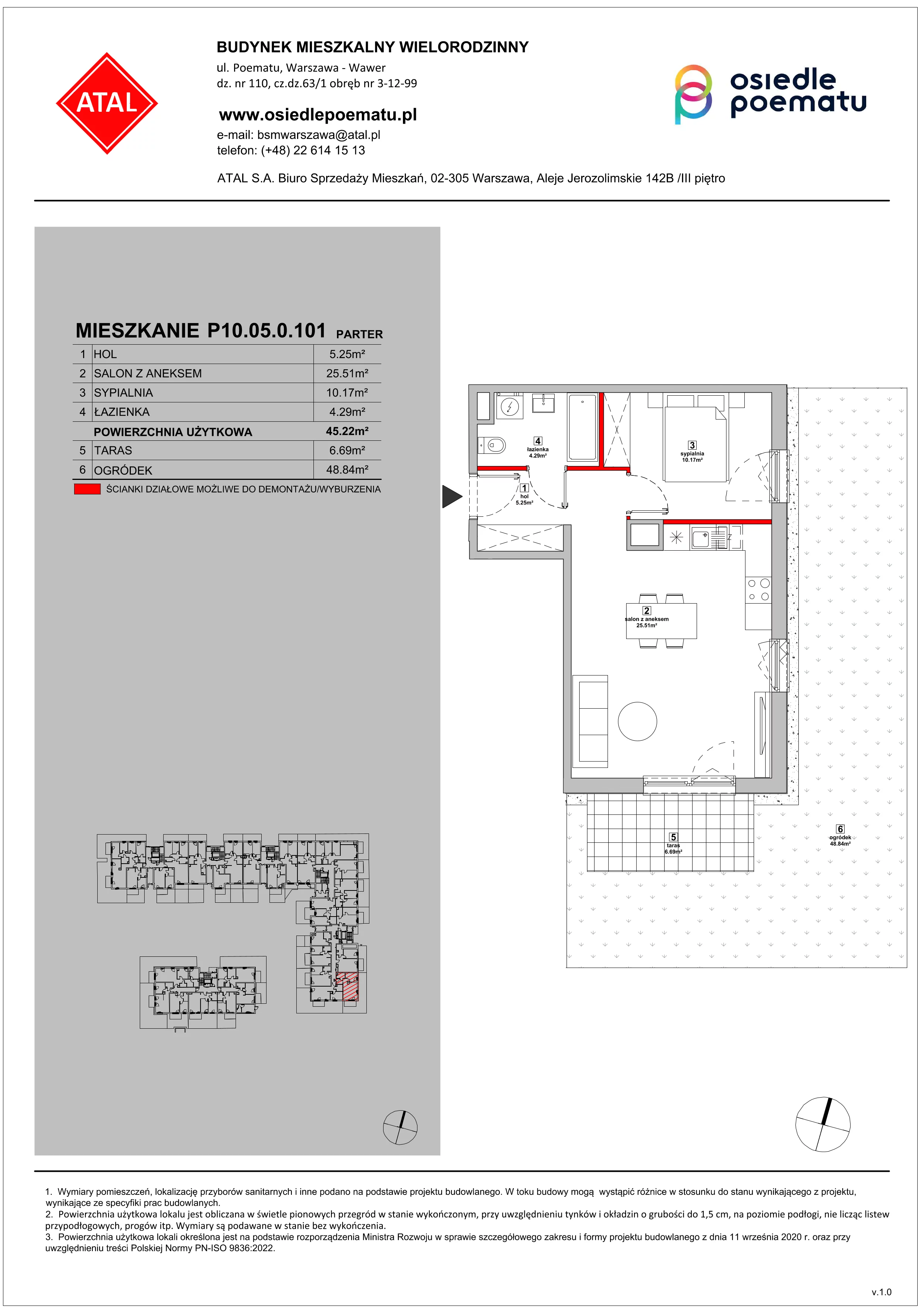 Mieszkanie 45,22 m², parter, oferta nr P10.05.0.101, Osiedle Poematu, Warszawa, Wawer, Falenica, ul. Poematu