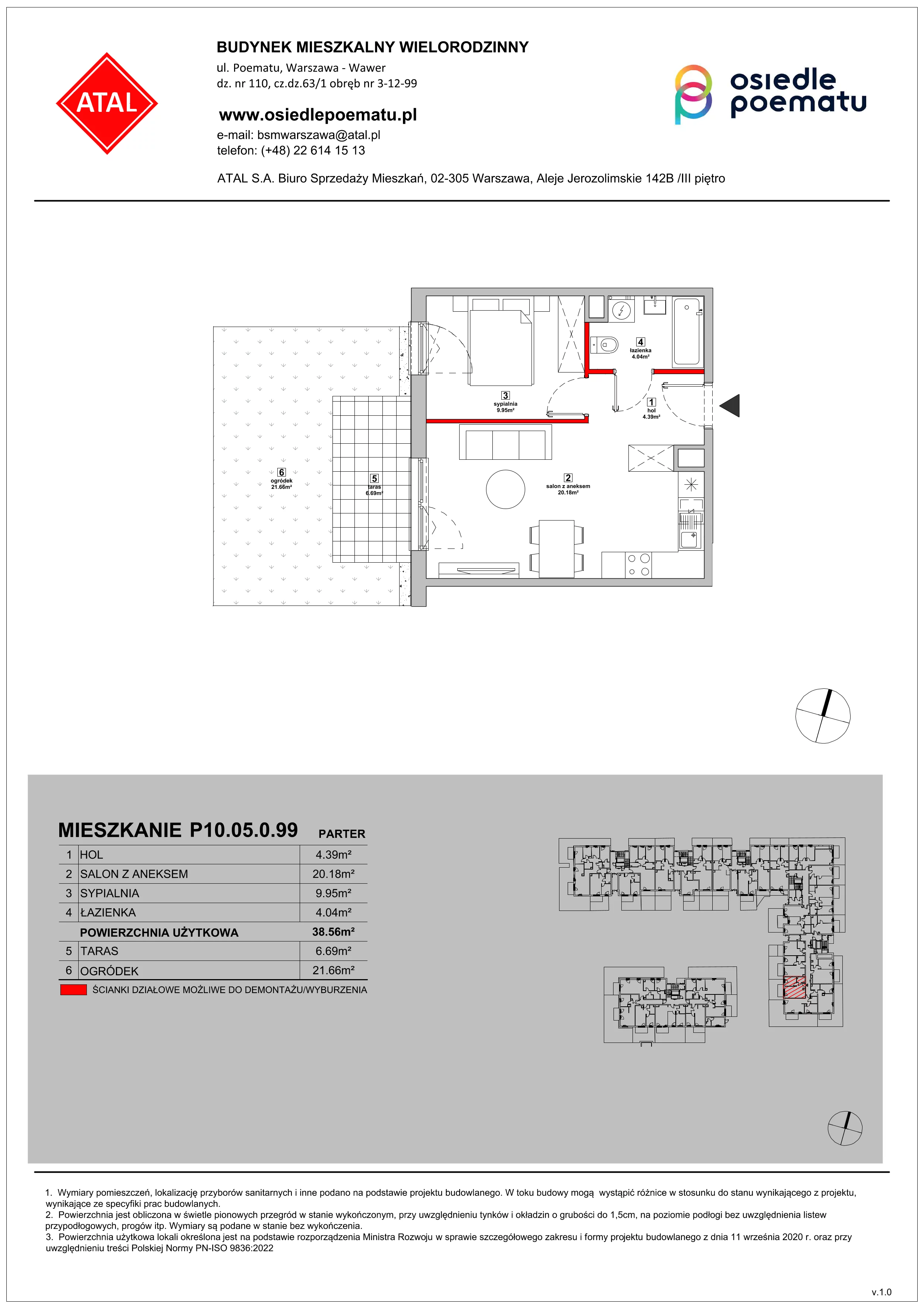 Mieszkanie 38,56 m², parter, oferta nr P10.05.0.99, Osiedle Poematu, Warszawa, Wawer, Falenica, ul. Poematu