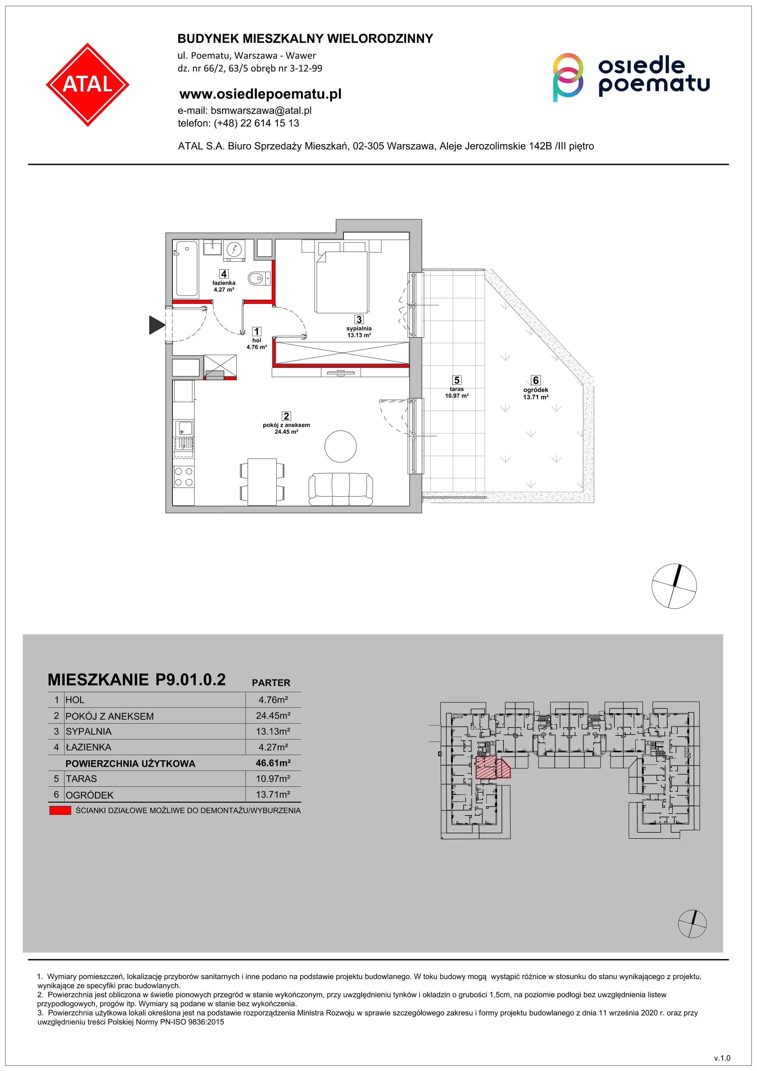 Mieszkanie 46,61 m², parter, oferta nr P9.01.0.2, Osiedle Poematu, Warszawa, Wawer, Falenica, ul. Poematu