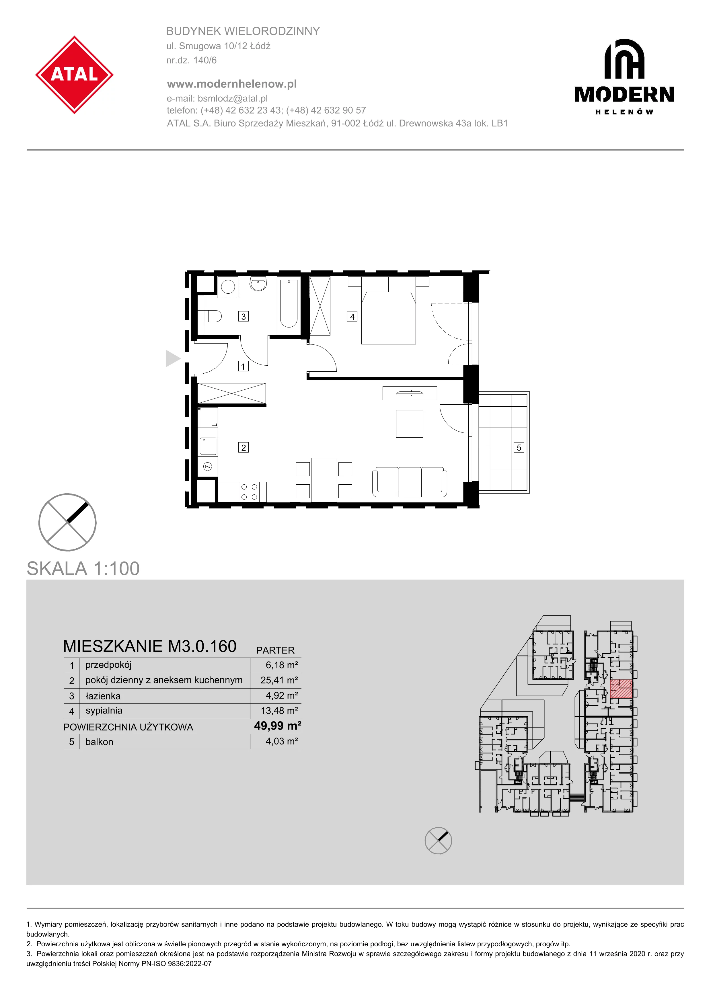 Mieszkanie 49,99 m², parter, oferta nr M3.0.160, Modern Helenów, Łódź, Bałuty, Helenów, ul. Smugowa 10/12