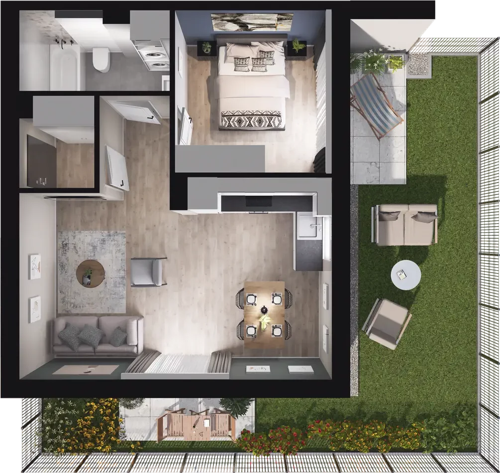 2 pokoje, mieszkanie 43,64 m², parter, oferta nr 1.1, ATAL Jasieny, Gdańsk, Jasień, ul. Stężycka
