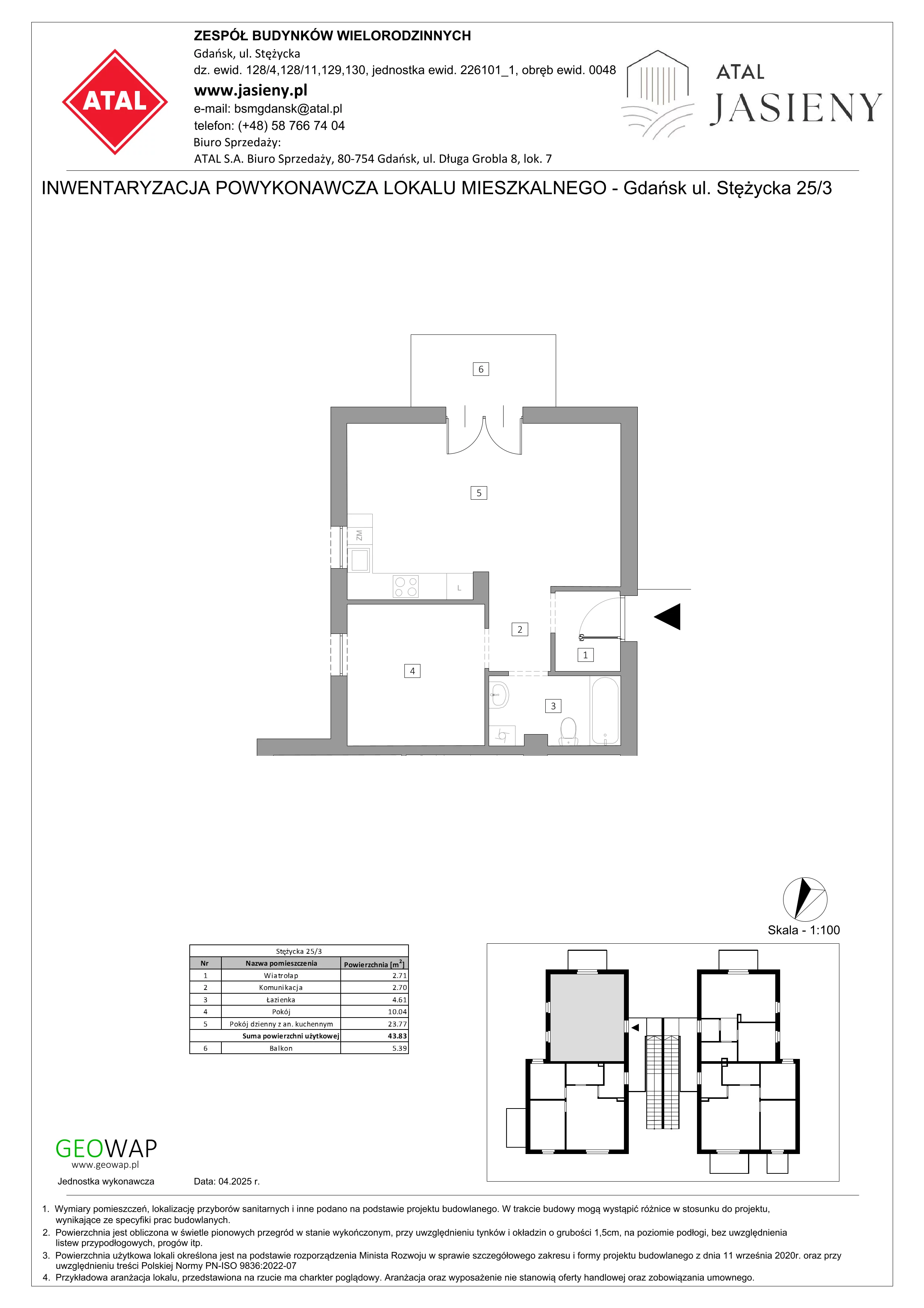 2 pokoje, mieszkanie 43,83 m², piętro 1, oferta nr 1.3, ATAL Jasieny, Gdańsk, Jasień, ul. Stężycka