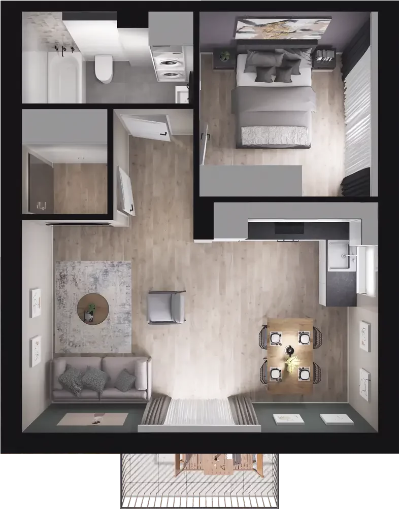 2 pokoje, mieszkanie 43,83 m², piętro 1, oferta nr 1.3, ATAL Jasieny, Gdańsk, Jasień, ul. Stężycka