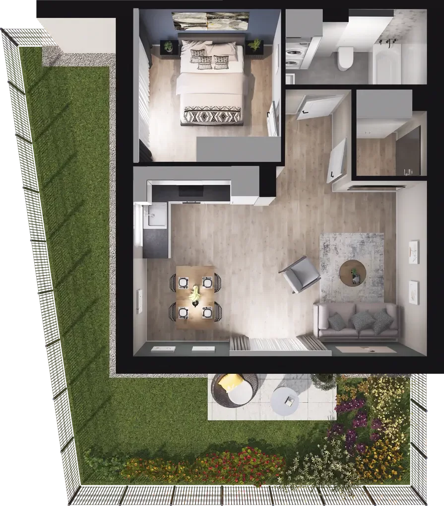 2 pokoje, mieszkanie 43,41 m², parter, oferta nr 12.1, ATAL Jasieny, Gdańsk, Jasień, ul. Stężycka