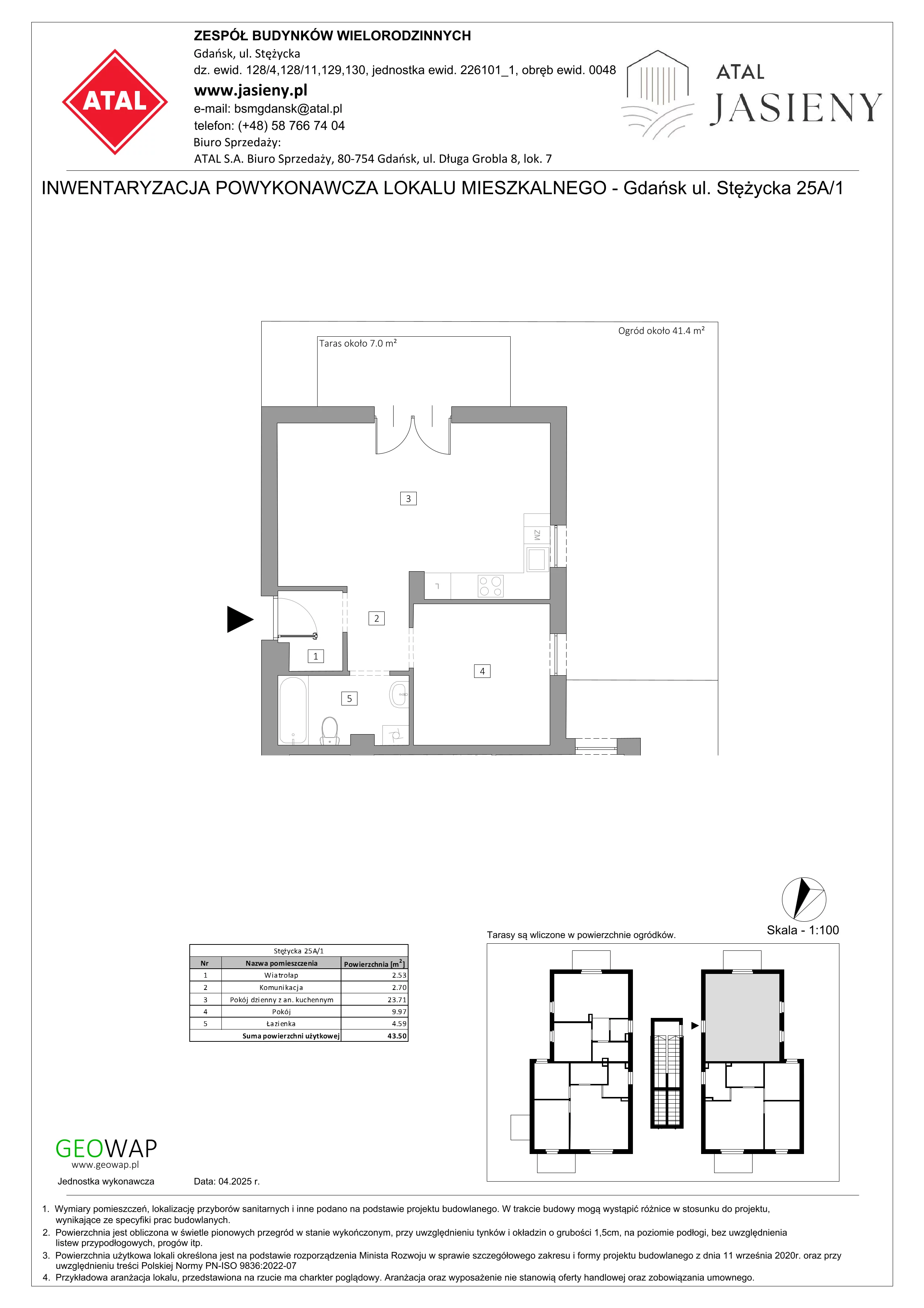 2 pokoje, mieszkanie 43,50 m², parter, oferta nr 2.1, ATAL Jasieny, Gdańsk, Jasień, ul. Stężycka