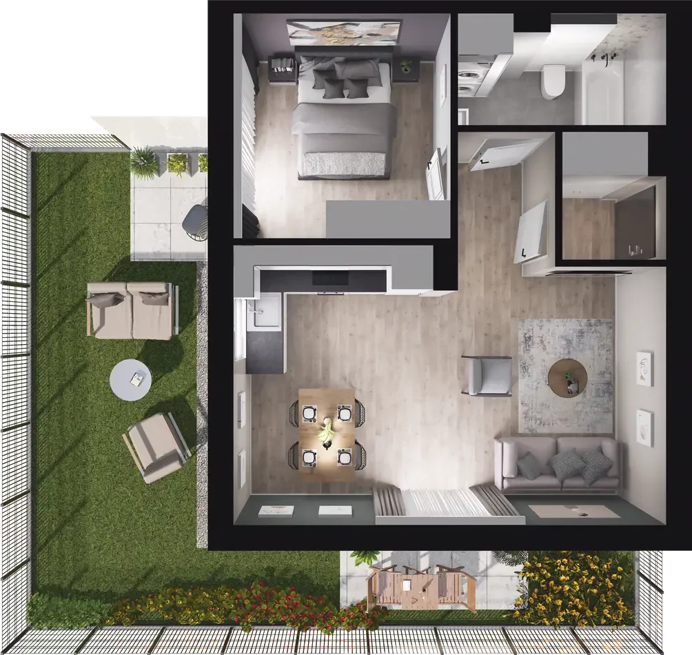 2 pokoje, mieszkanie 43,50 m², parter, oferta nr 2.1, ATAL Jasieny, Gdańsk, Jasień, ul. Stężycka