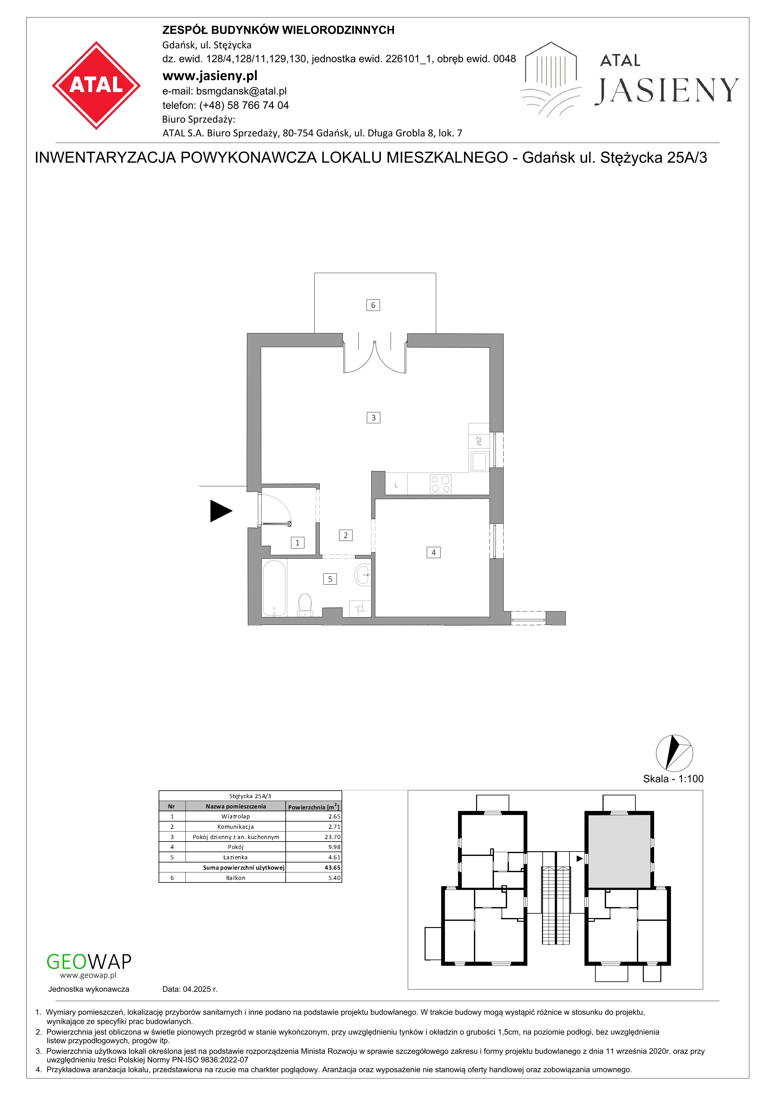 2 pokoje, mieszkanie 43,65 m², piętro 1, oferta nr 2.3, ATAL Jasieny, Gdańsk, Jasień, ul. Stężycka