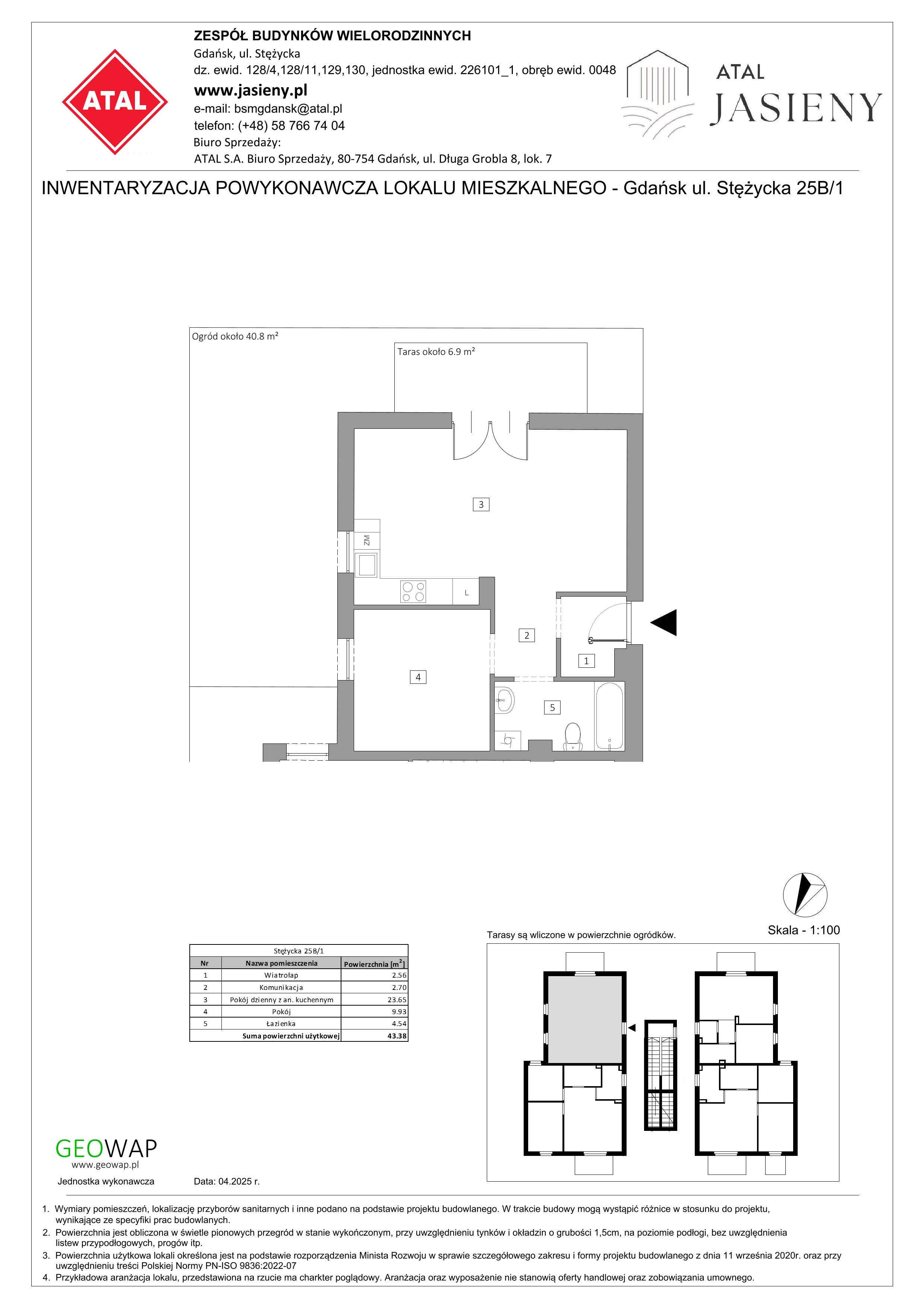 2 pokoje, mieszkanie 43,38 m², parter, oferta nr 3.1, ATAL Jasieny, Gdańsk, Jasień, ul. Stężycka
