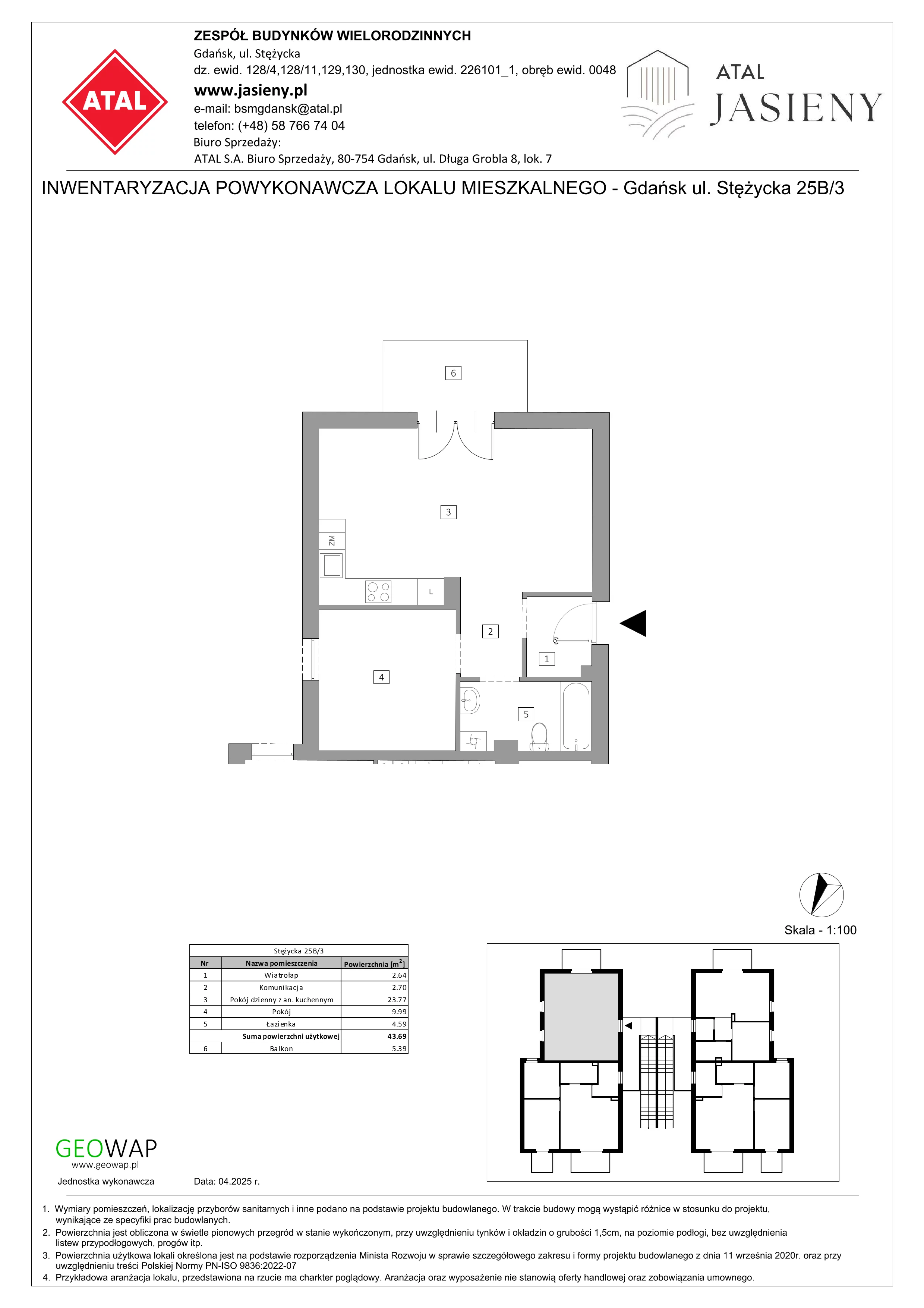 2 pokoje, mieszkanie 43,69 m², piętro 1, oferta nr 3.3, ATAL Jasieny, Gdańsk, Jasień, ul. Stężycka