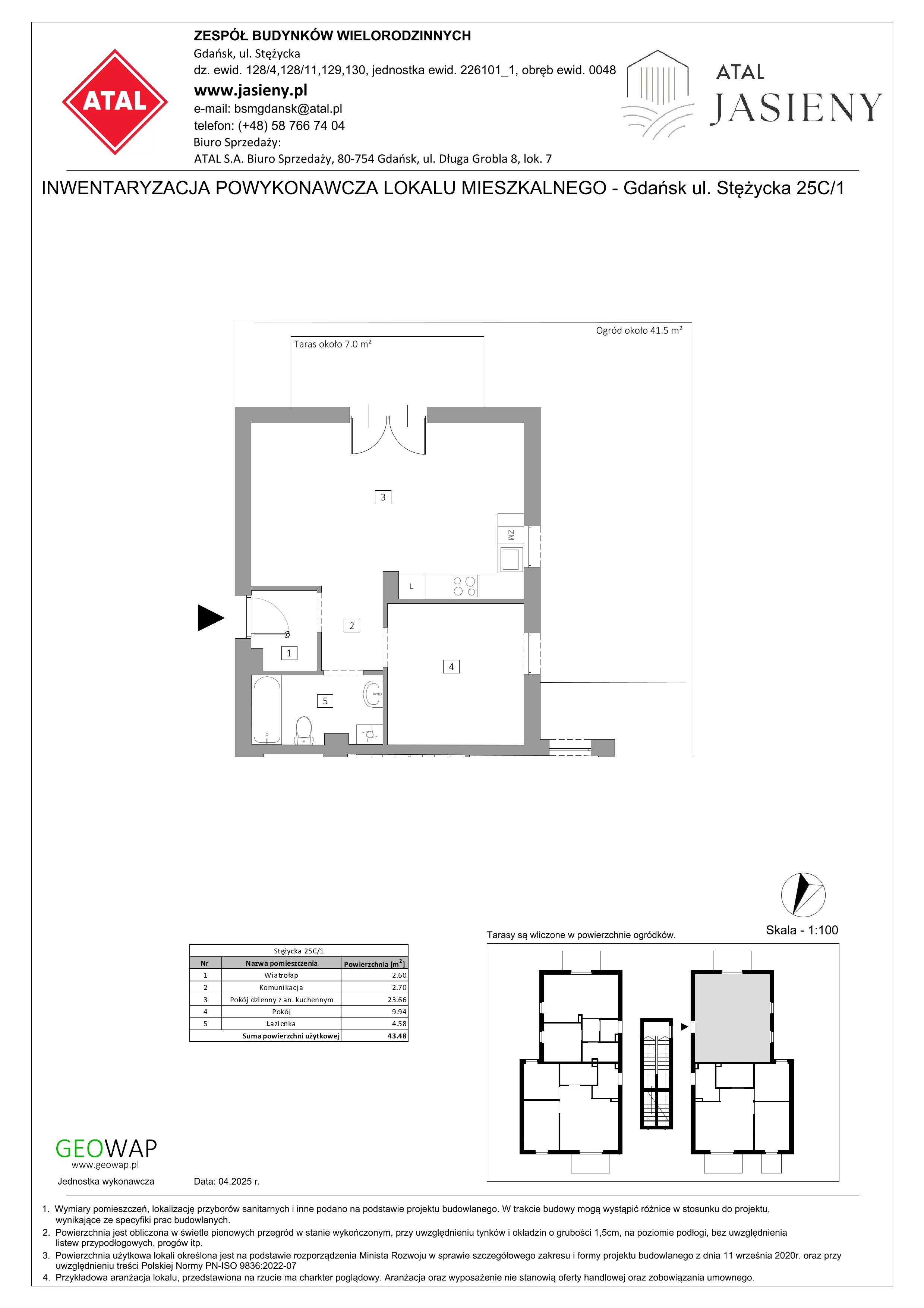 2 pokoje, mieszkanie 43,48 m², parter, oferta nr 4.1, ATAL Jasieny, Gdańsk, Jasień, ul. Stężycka
